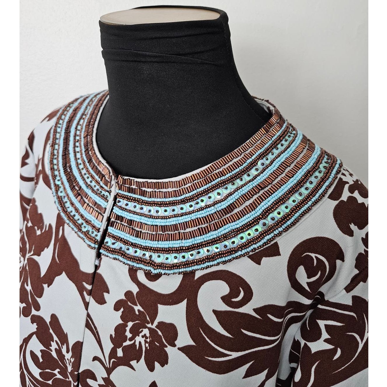 & Other Stories Victor Costa Occasion Blue/Brown Embellished Beaded Blazer L Size L / US 10 / IT 46 - 2 Thumbnail