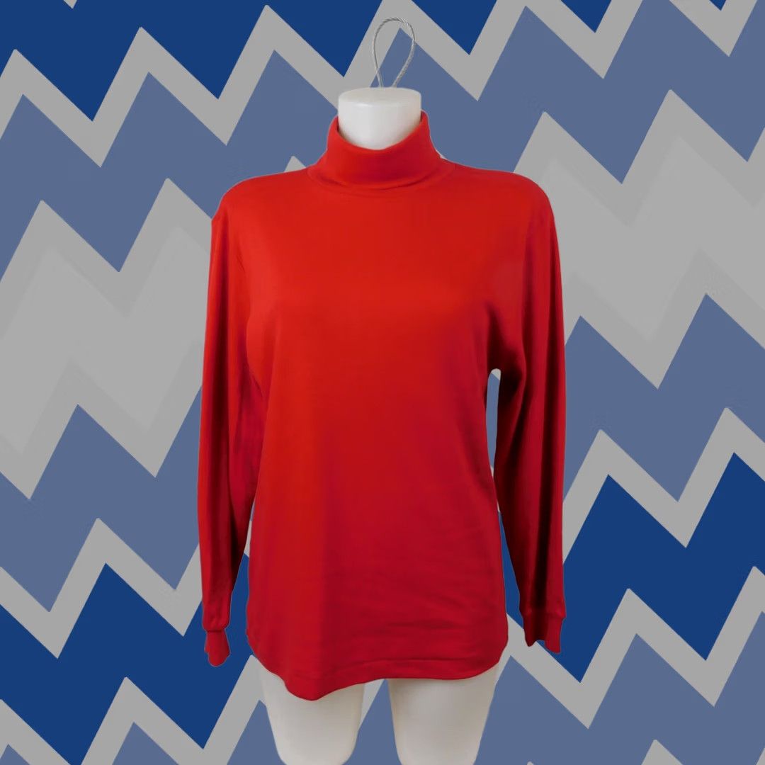 Vintage HARPER Long Sleeve Turtleneck Top Red L Women Vintage Cotton Blend Knit Blouse Basic Casual 1796 Size L / US 10 / IT 46 - 1 Thumbnail