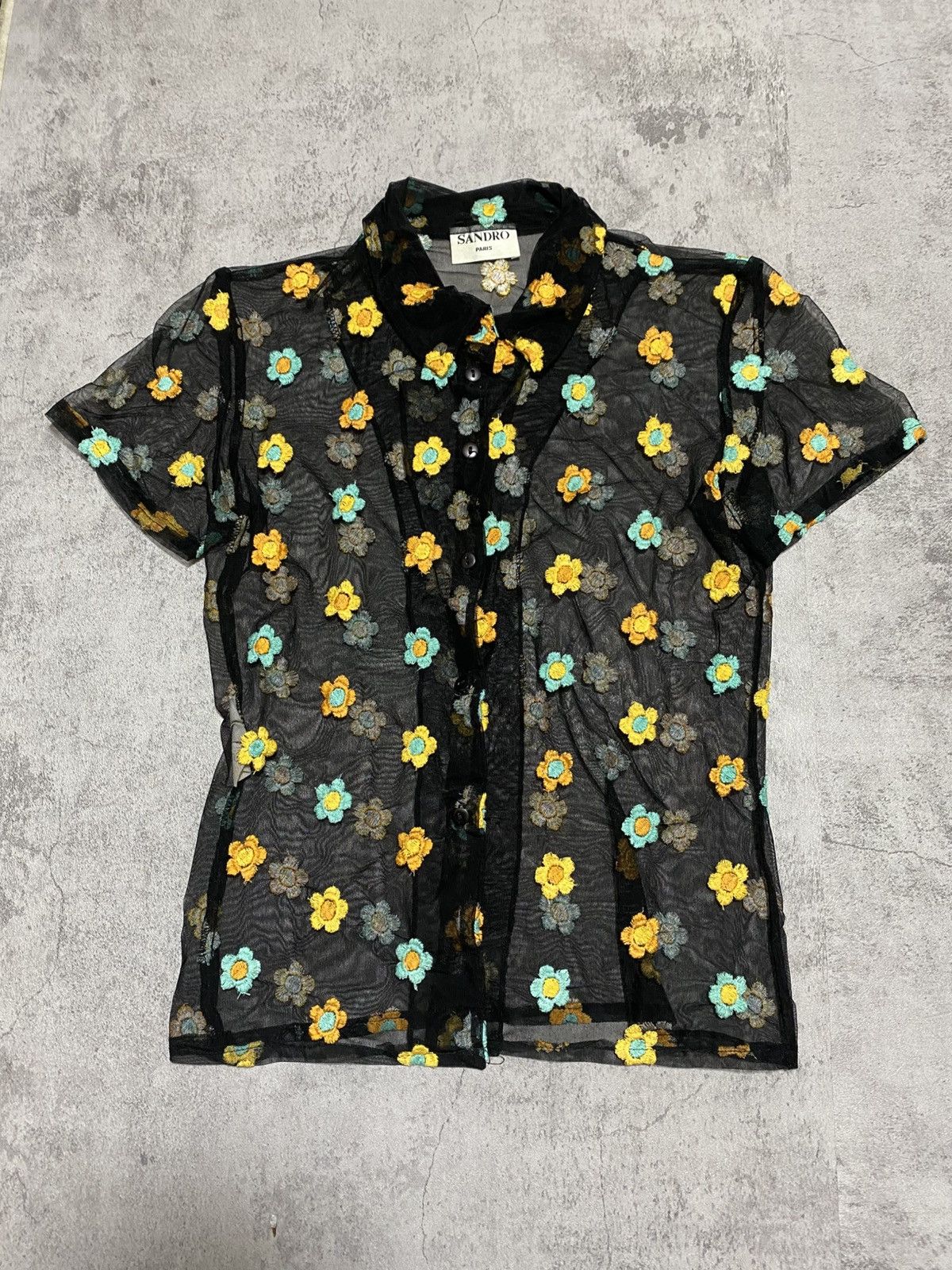 Sandro VINTAGE SANDRO FLORAL-APPLIQUÉ CAMP-COLLAR MESH SHIRT Size M / US 6-8 / IT 42-44 - 1 Thumbnail