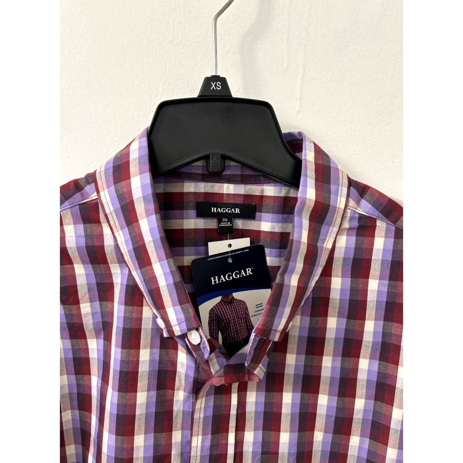 Haggar VINTAGE Haggar Shirt Mens 2XL Wine Plaid Button-Down Long Sleeve NWT Size US XXL / EU 58 / 5 - 5 Thumbnail