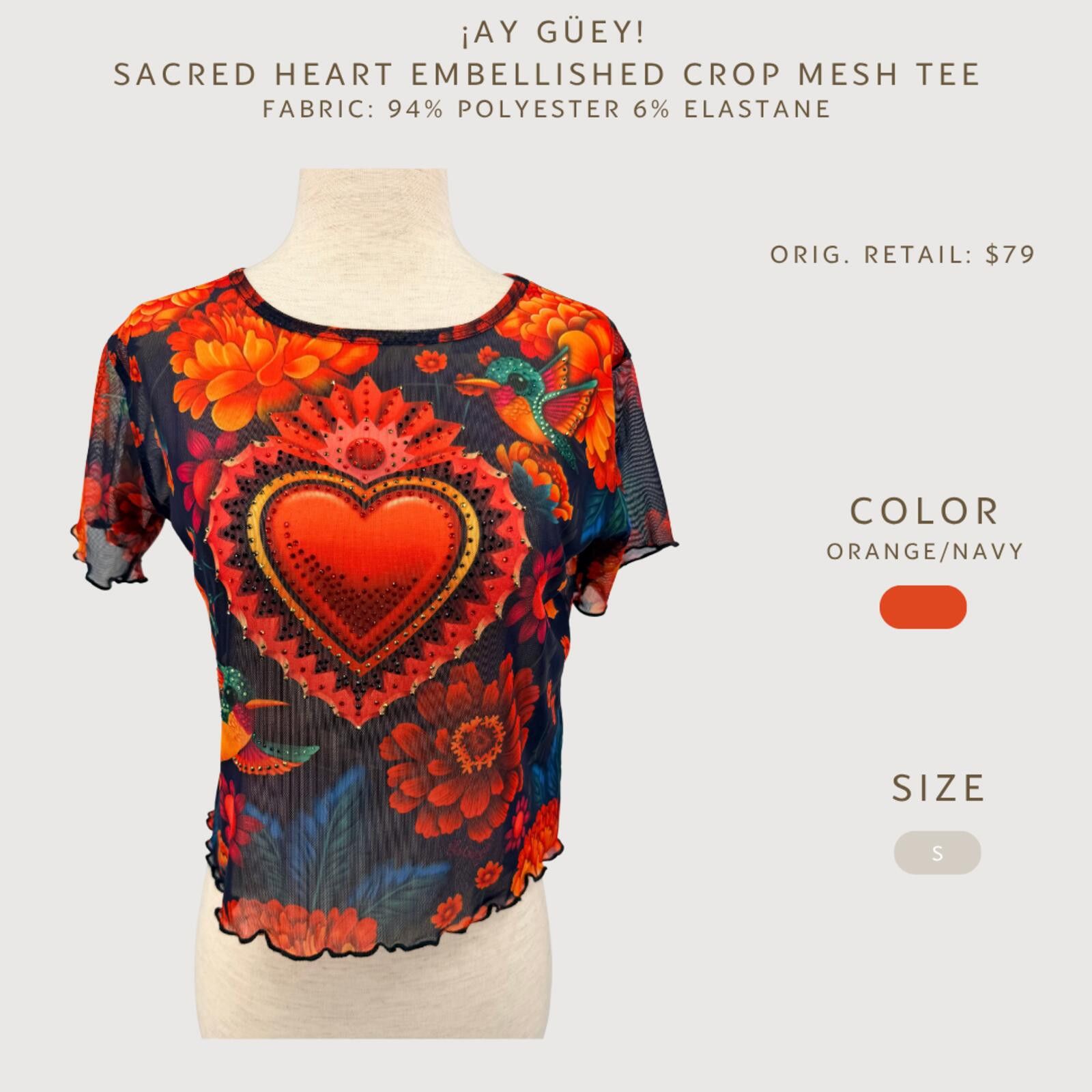 Other iAY GÜEY Y2K Sacred Heart Rhinestone Mesh Crop Top S Size S / US 4 / IT 40 - 2 Thumbnail