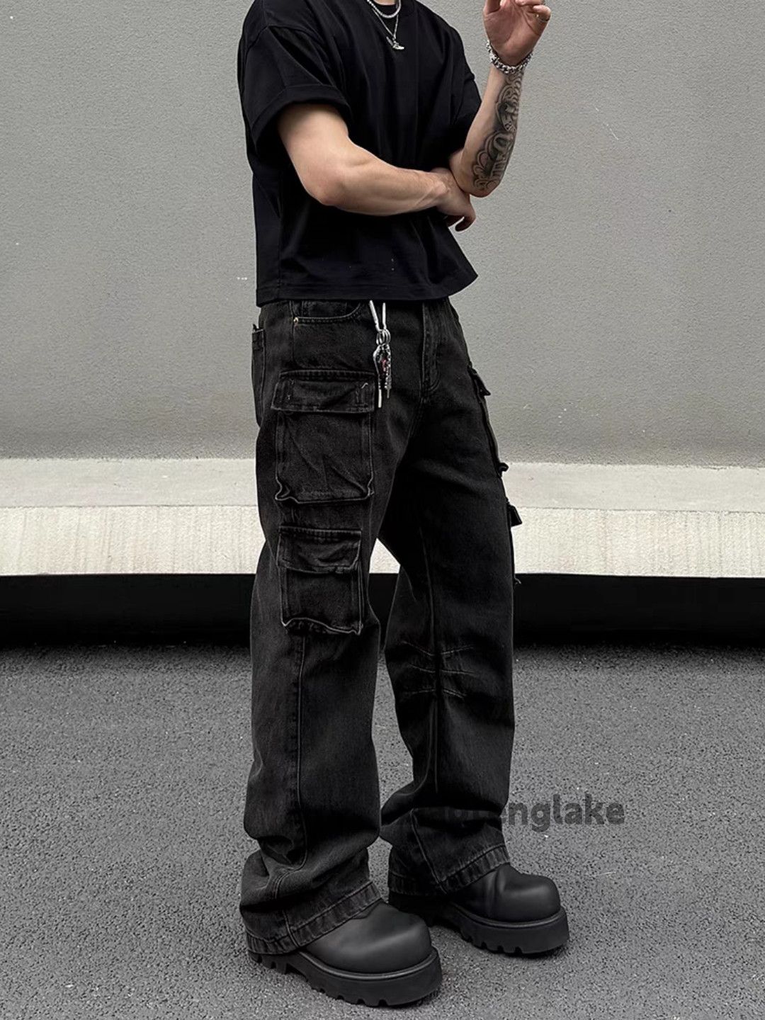 Jean Unisex washed faded loose baggy hiphop cargo jeans Size US 32 / EU 48 - 5 Thumbnail