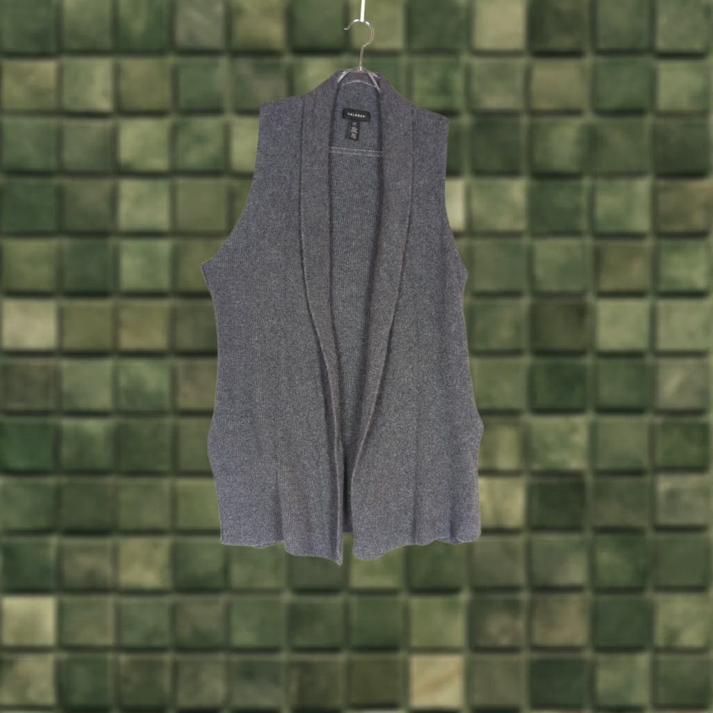 Vintage Halogen Sweater Vest Gray 100% Cashmere Sleeveless Open Front Long One Size Women Size ONE SIZE - 1 Thumbnail