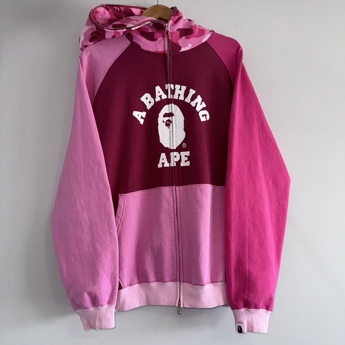 Image of Bape Crazy Camo College Full Zip Hoodie in Pink, Men's (Size XL)