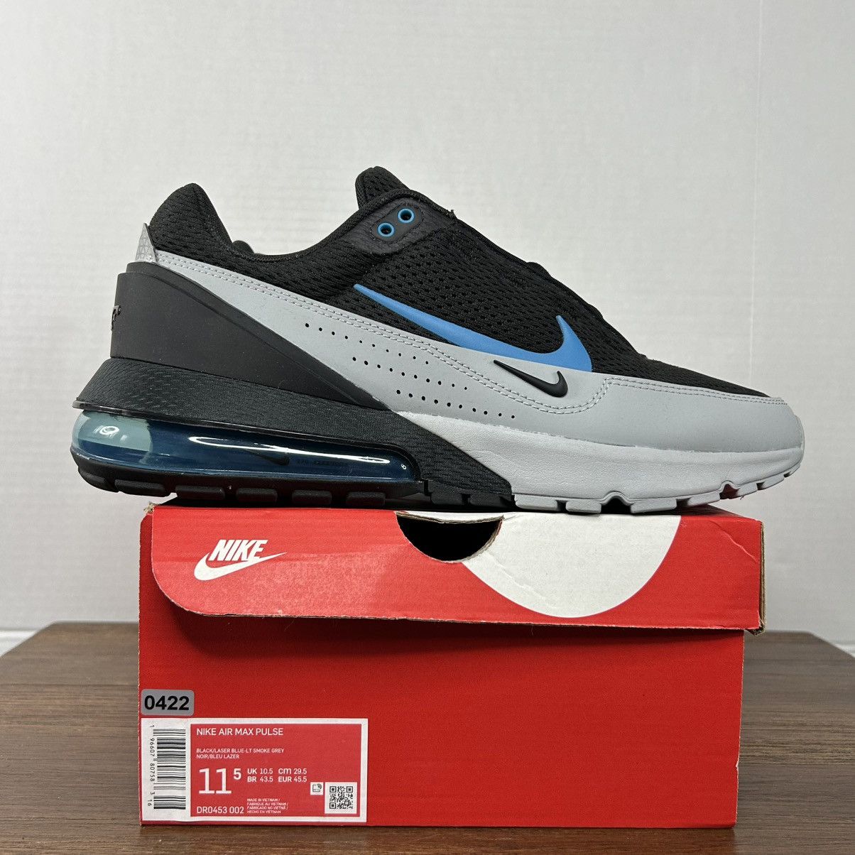 Nike Air Max Pulse Black Grey Laser Blue Size M11.5/W13