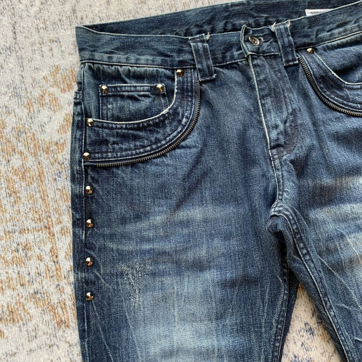 Japanese Brand Japanese Brand Semantic Studded Punk Blue Wash Flared Jeans Size US 34 / EU 50 - 4 Thumbnail