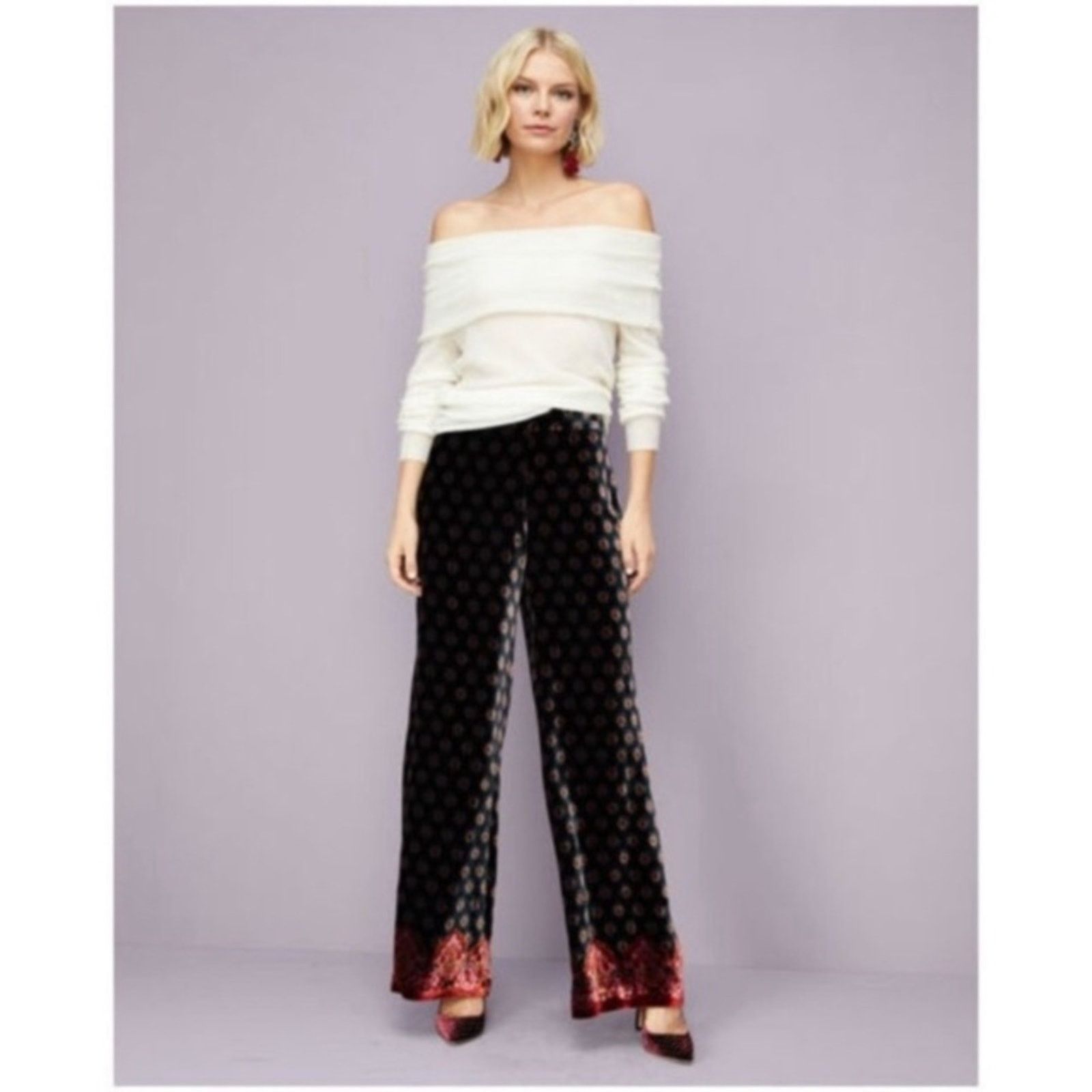 Trina Turk Trina Turk Palazzo Flare Damask Jacquard Velvet Print Pant Size 24" / US 00 / IT 34 - 4 Thumbnail