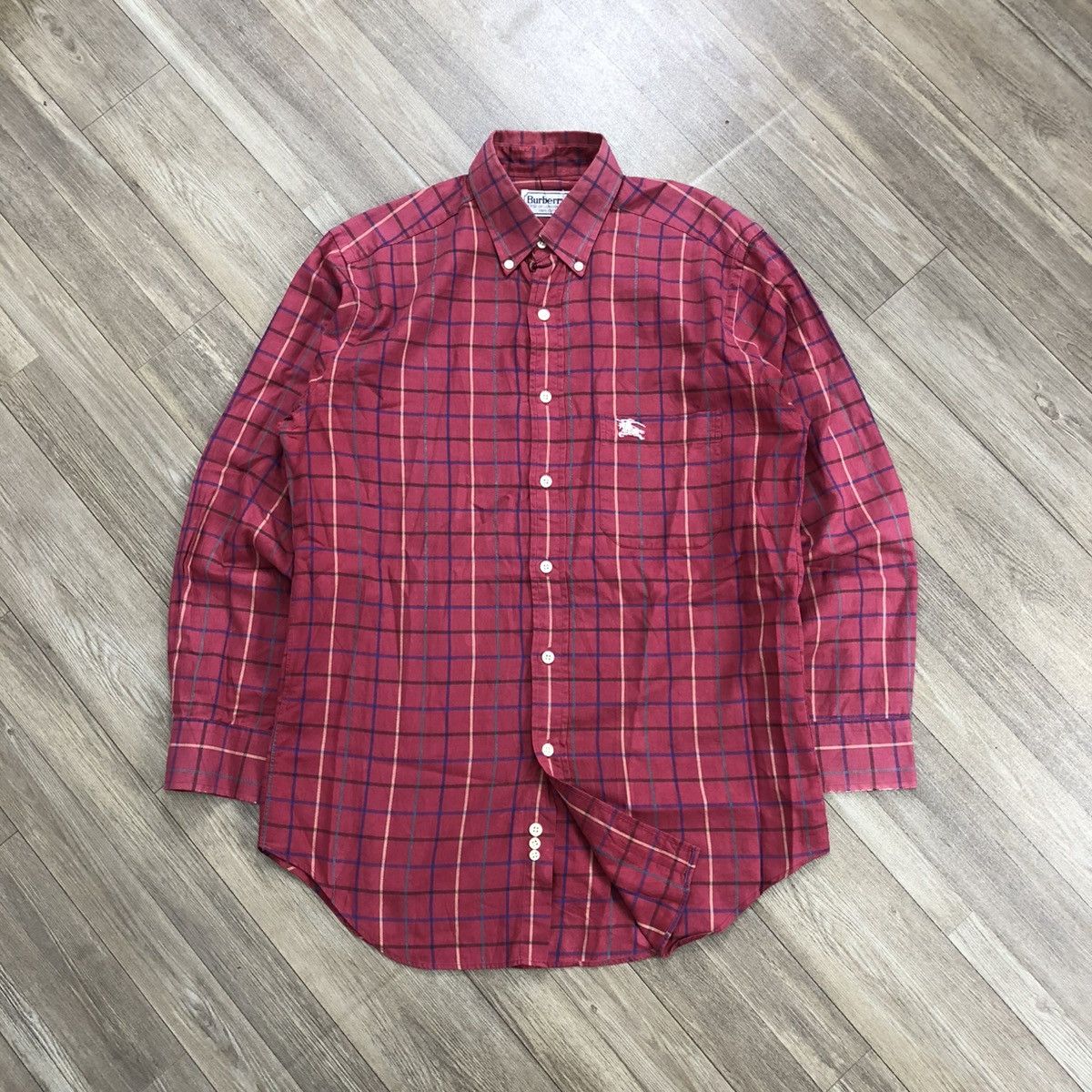 Burberry × Burberry Prorsum × Vintage 🇺🇸 1990s Burberrys Nova Check Iconic Designer Red Longs Shirt Size US M / EU 48-50 / 2 - 1 Thumbnail