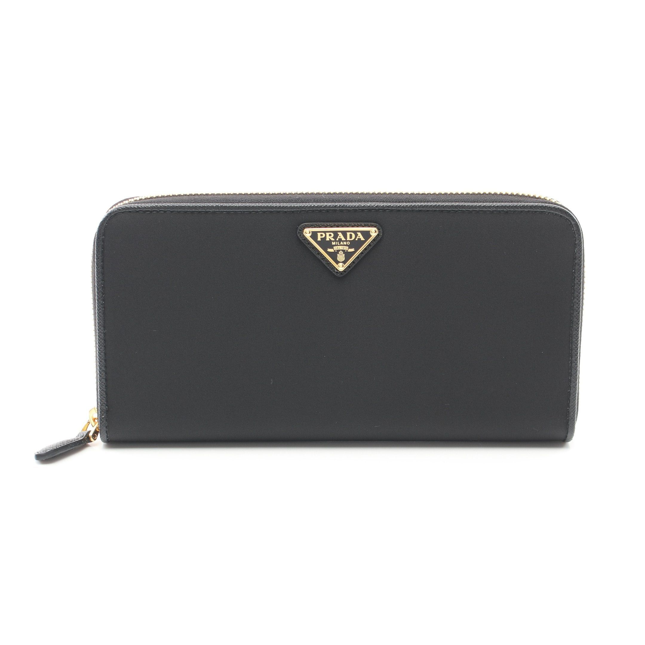 Prada Prada Round Zipper Long Wallet Nylon Saffiano Leather Black Size ONE SIZE - 1 Thumbnail