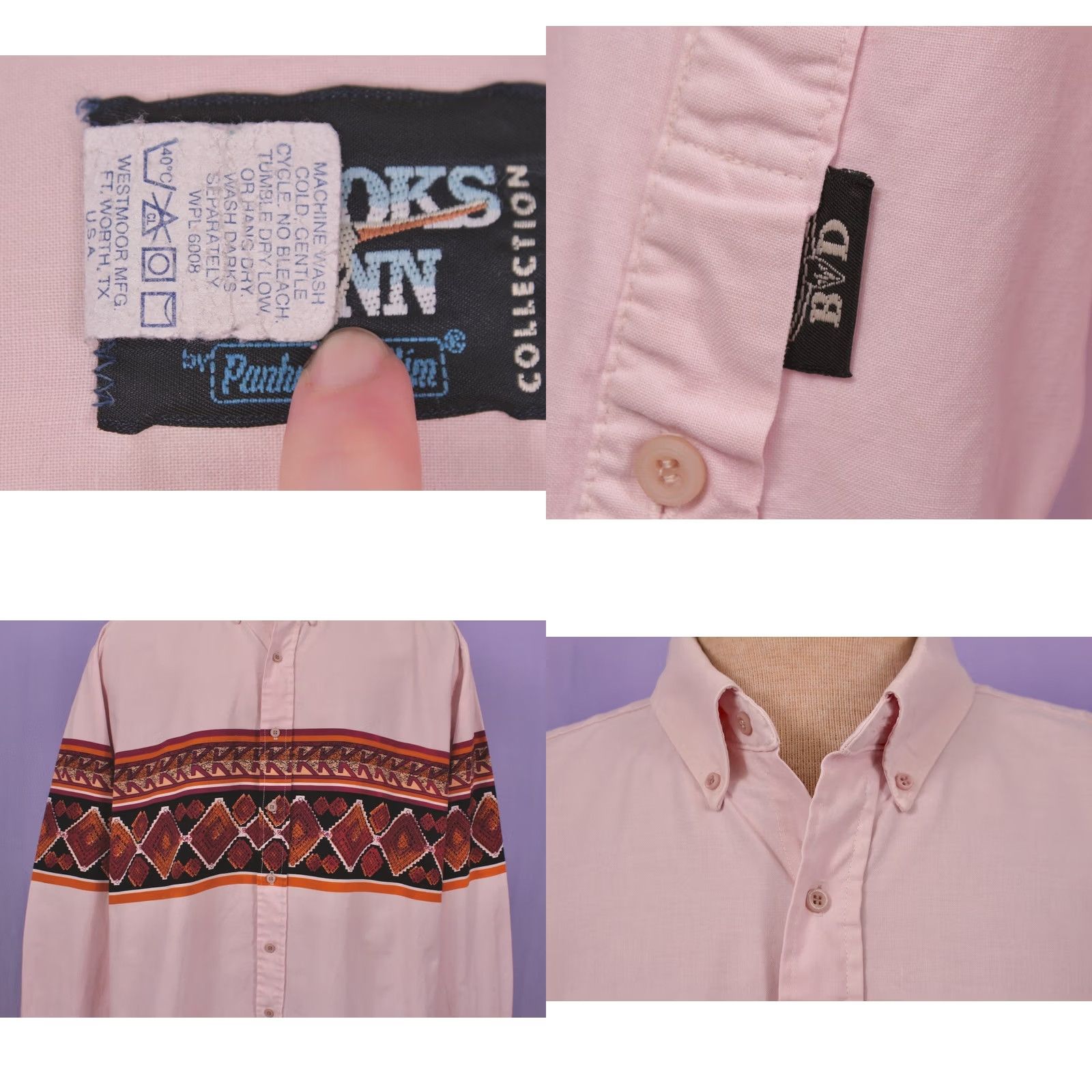 Brooks Brooks & Dunn Western Shirt 90s Shirt XL Pink Orange, Men's VTG 1990s Cotton Long Sleeve, 52 Chest, Regular Size US XL / EU 56 / 4 - 8 Thumbnail