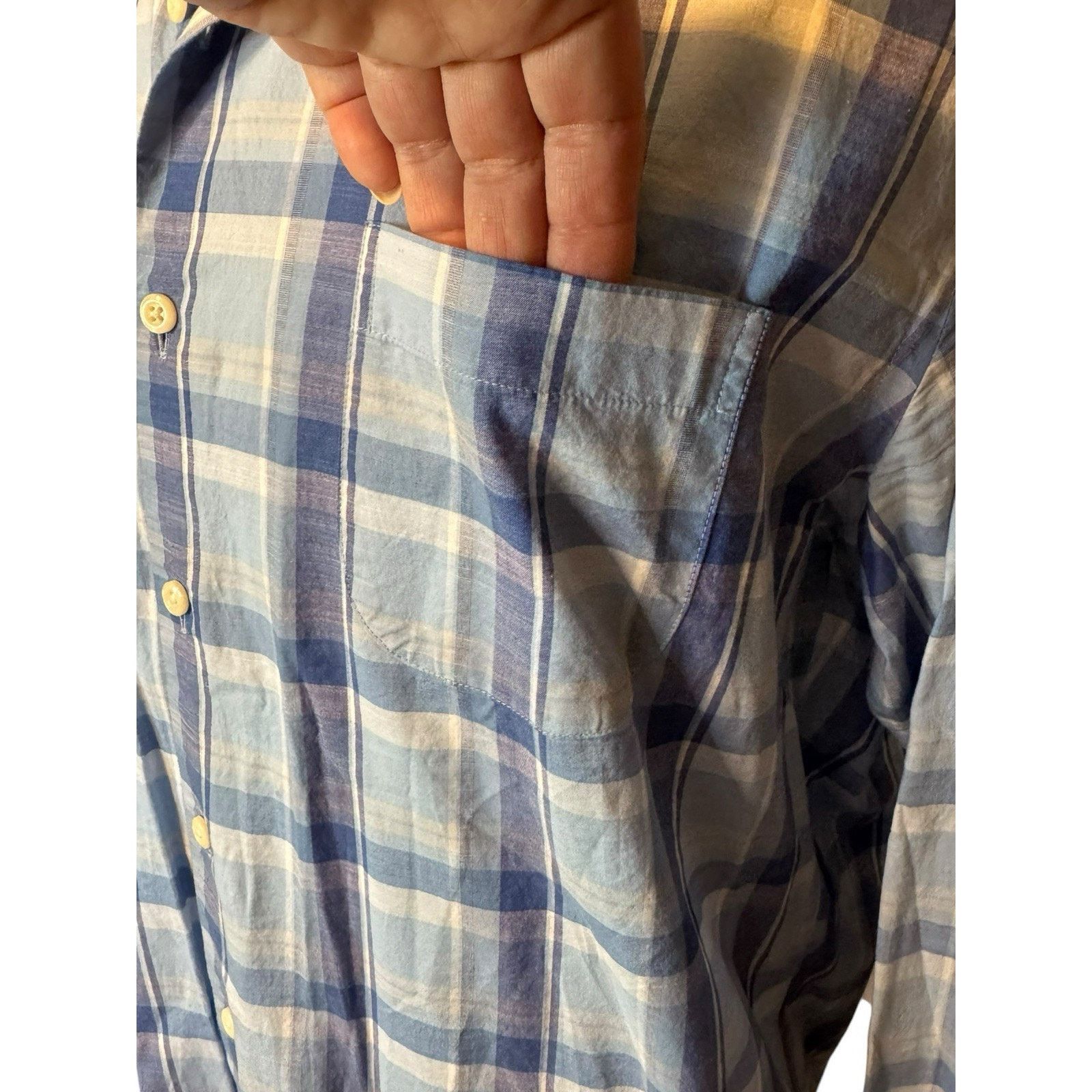Peter Millar Peter Millar Shirt Blue Plaid Cotton/Spandex Spread Collar Size US L / EU 52-54 / 3 - 4 Thumbnail