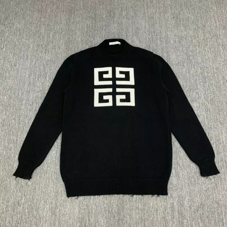 Givenchy Black Destroyed Large Logo Knit Sweater Size XL