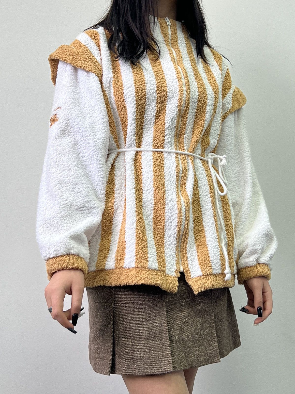 Burberry × Vintage 90s Crazy Burberry towel teddy zip jacket Size ONE SIZE - 2 Thumbnail