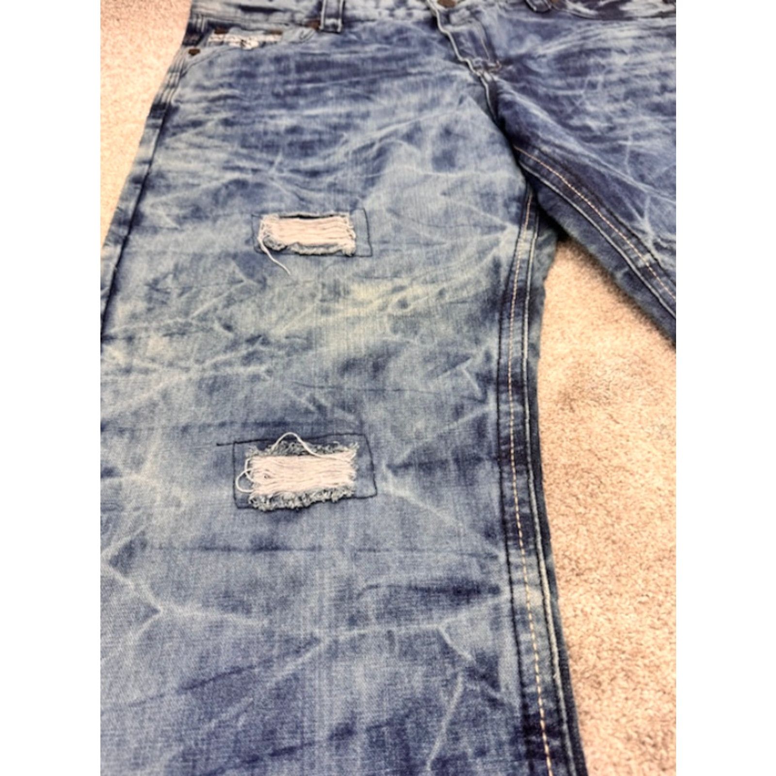 Denime VINTAGE Kaalu Euro Jeans Men’s 46x32 Blue Denim Acid Wash Straight Leg Distressed 6202 Size US 30 / EU 46 - 4 Thumbnail