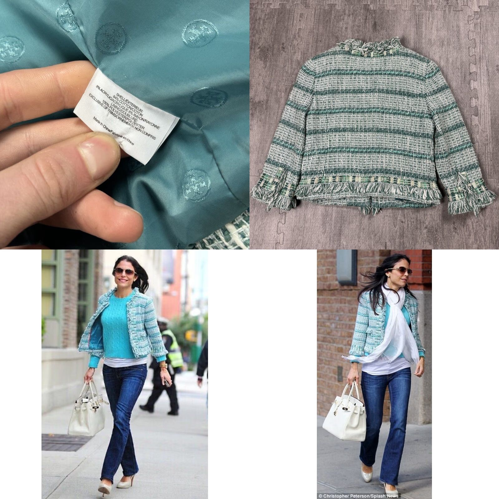 Tory Burch TORY BURCH Marion Blazer Tweed Jacket SIZE 2 Teal Sky Blue 3/4 Sleeve Classic Fit Women's Vintage No N/A Size XS / US 0-2 / IT 36-38 - 8 Thumbnail