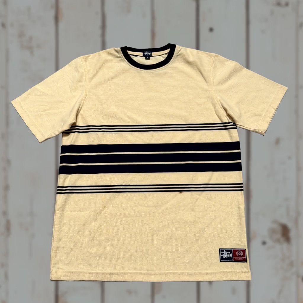 Vintage Vintage Stussy Stripe Border Heavy Thick Knit Shirt Skate Made In USA L Size US L / EU 52-54 / 3 - 1 Thumbnail