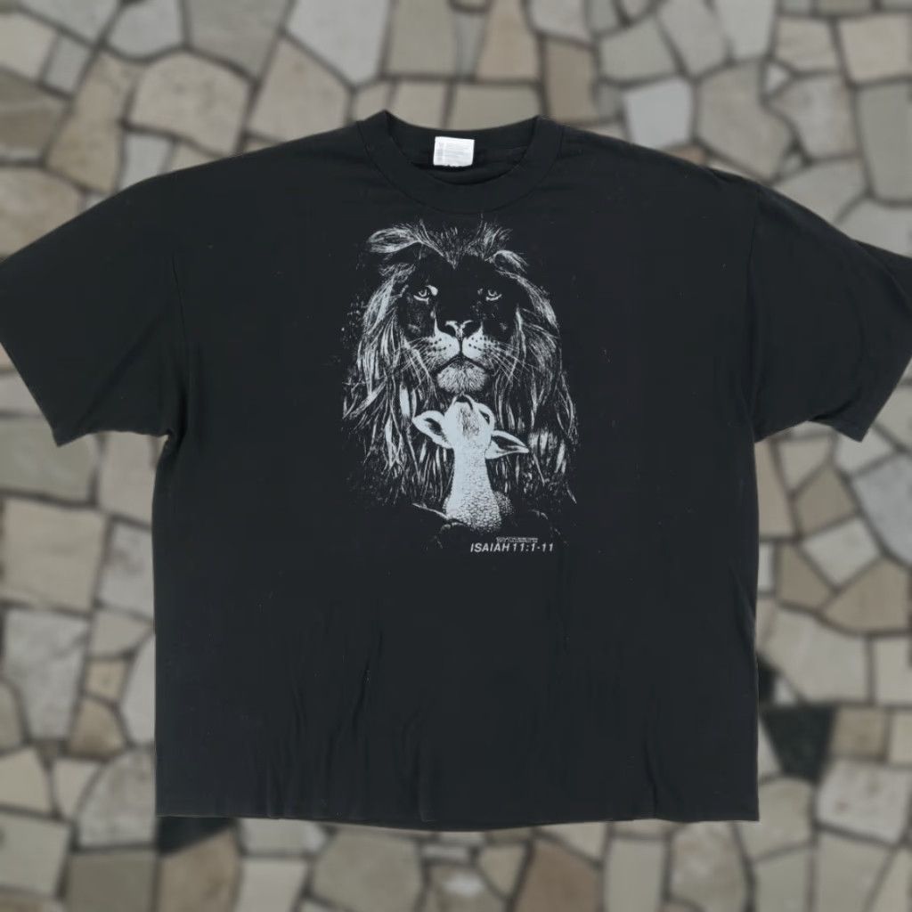Hanes VINTAGE Hanes Isaiah 11:1-11 Lion Lamb Bible Solid T-Shirt Black Men's 2XL Shirt Men VTG Size US XXL / EU 58 / 5 - 1 Thumbnail