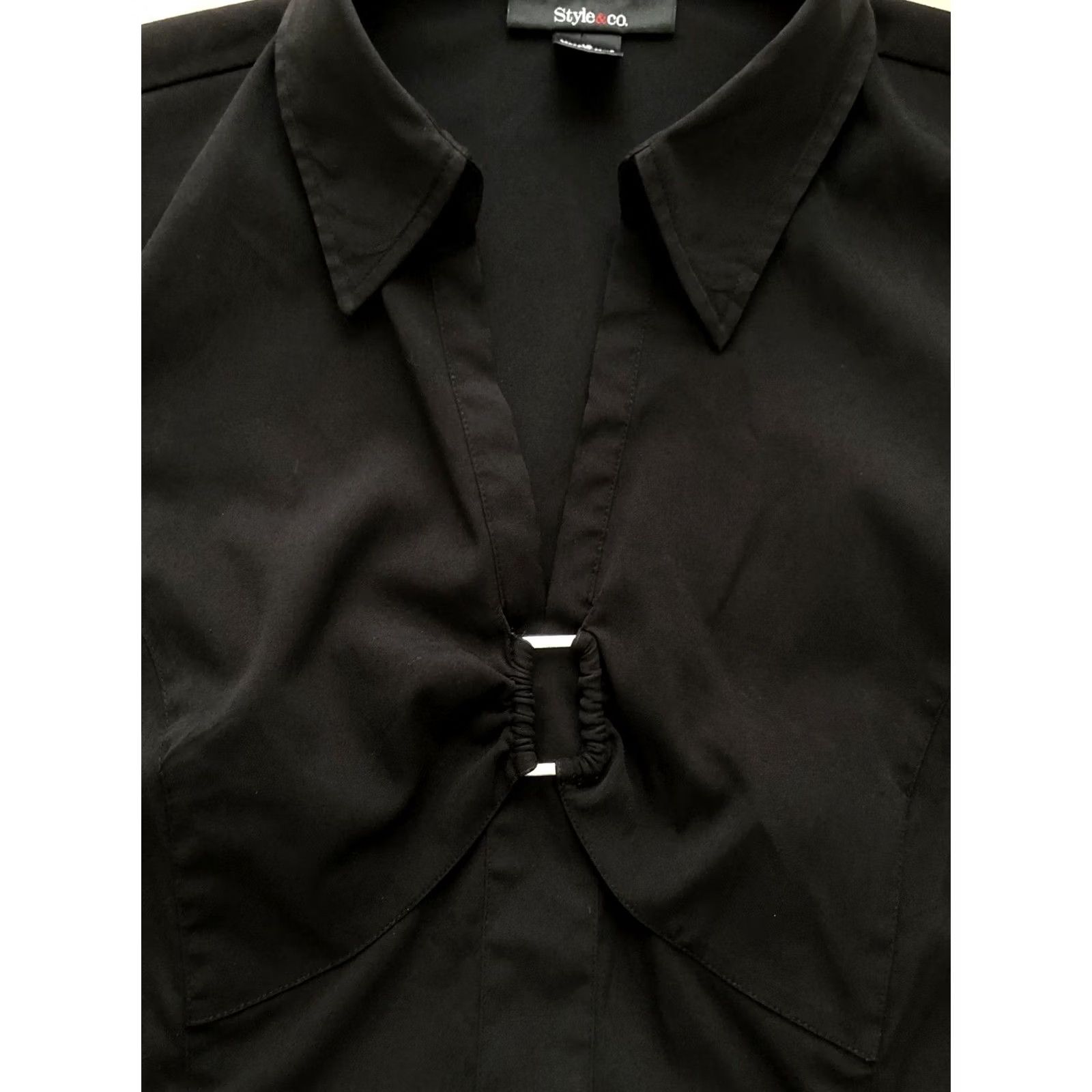 Style & Co Style Co top 14 Blk short sleeve buckle empire button up collar capsule modest Size XL / US 12-14 / IT 48-50 - 5 Thumbnail