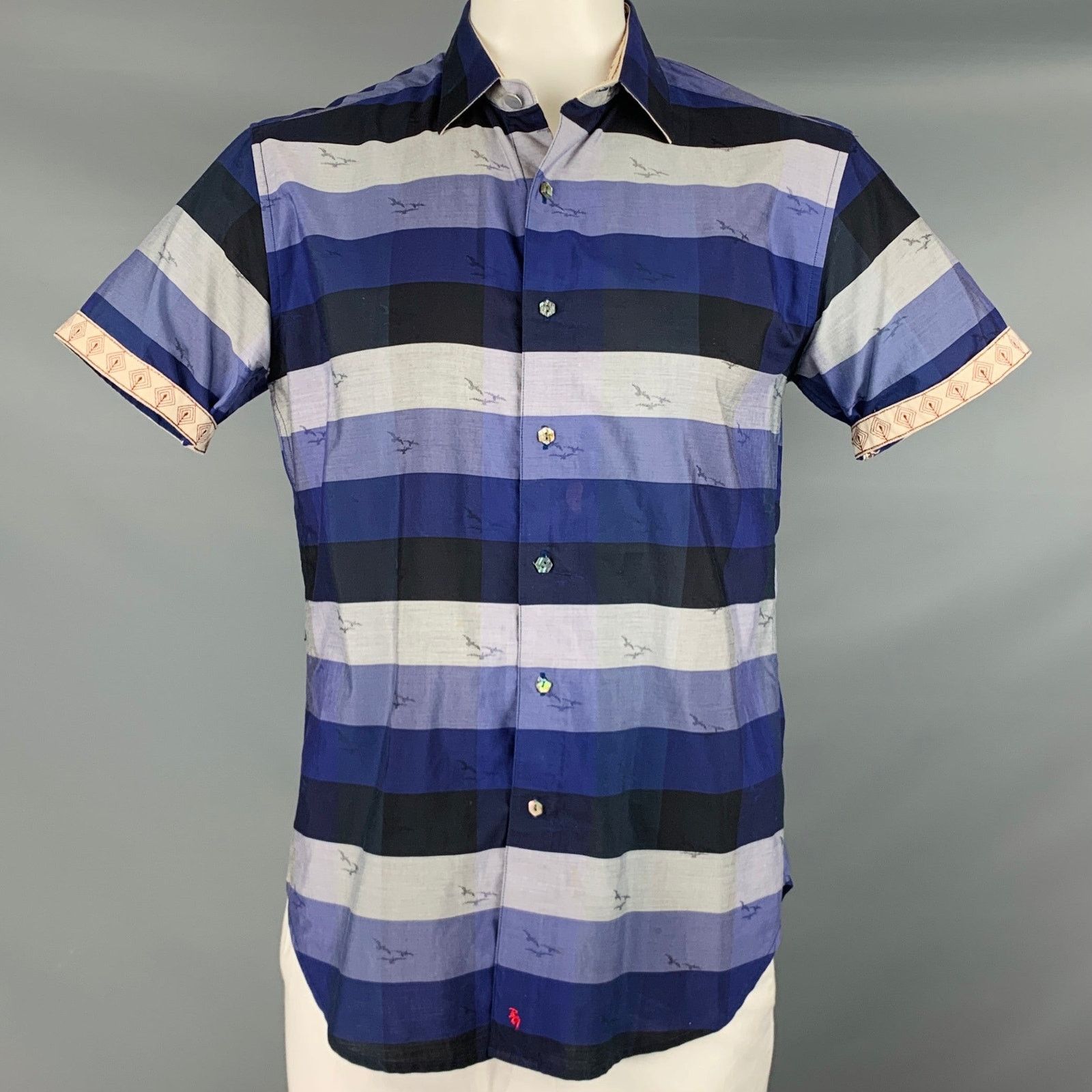 Robert Graham Size L Blue Black Grey Stripe Cotton Short Sleeve Shirt Size US L / EU 52-54 / 3 - 1 Thumbnail