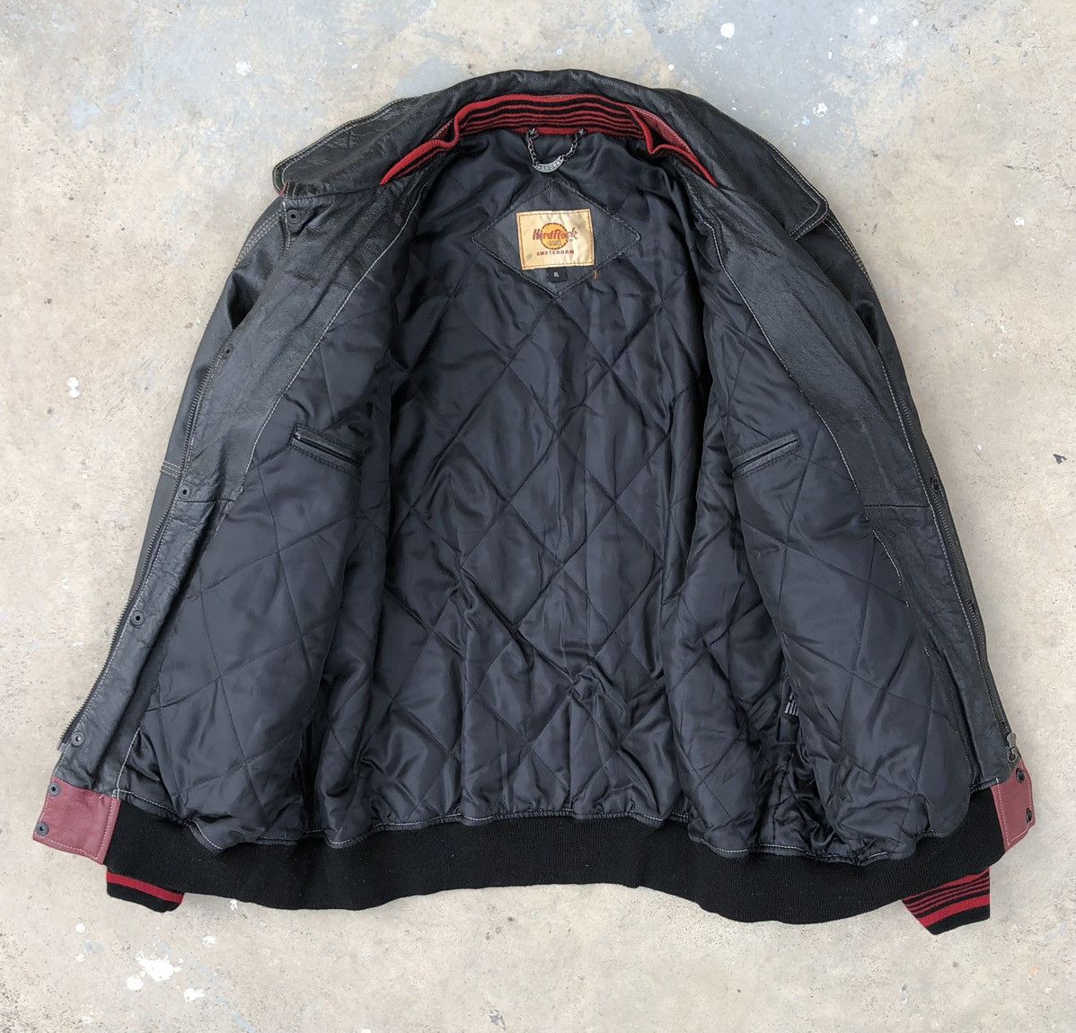 Hard Rock Cafe Vintage 90s Hard Rock Cafe Amsterdam Leather Bomber Jacket Size US XL / EU 56 / 4 - 17 Thumbnail