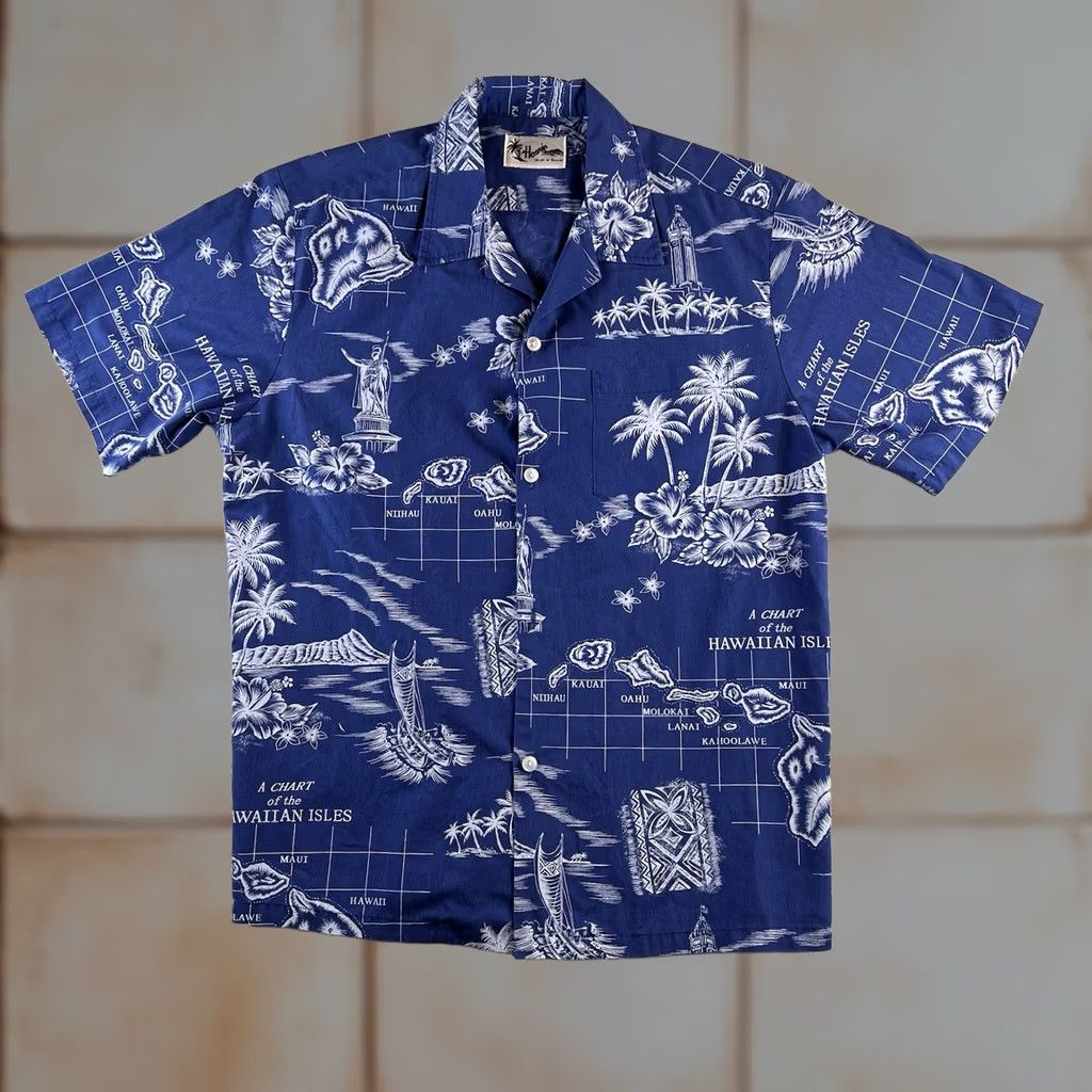 Vintage VINTAGE Howie Shirt Mens L Blue Floral Hawaii Chart of Isles 70s 80s 90s Hawaiian Beach Tropical California Dad USA Button-Up Short Sleeve 검 Size US L / EU 52-54 / 3 - 1 Thumbnail