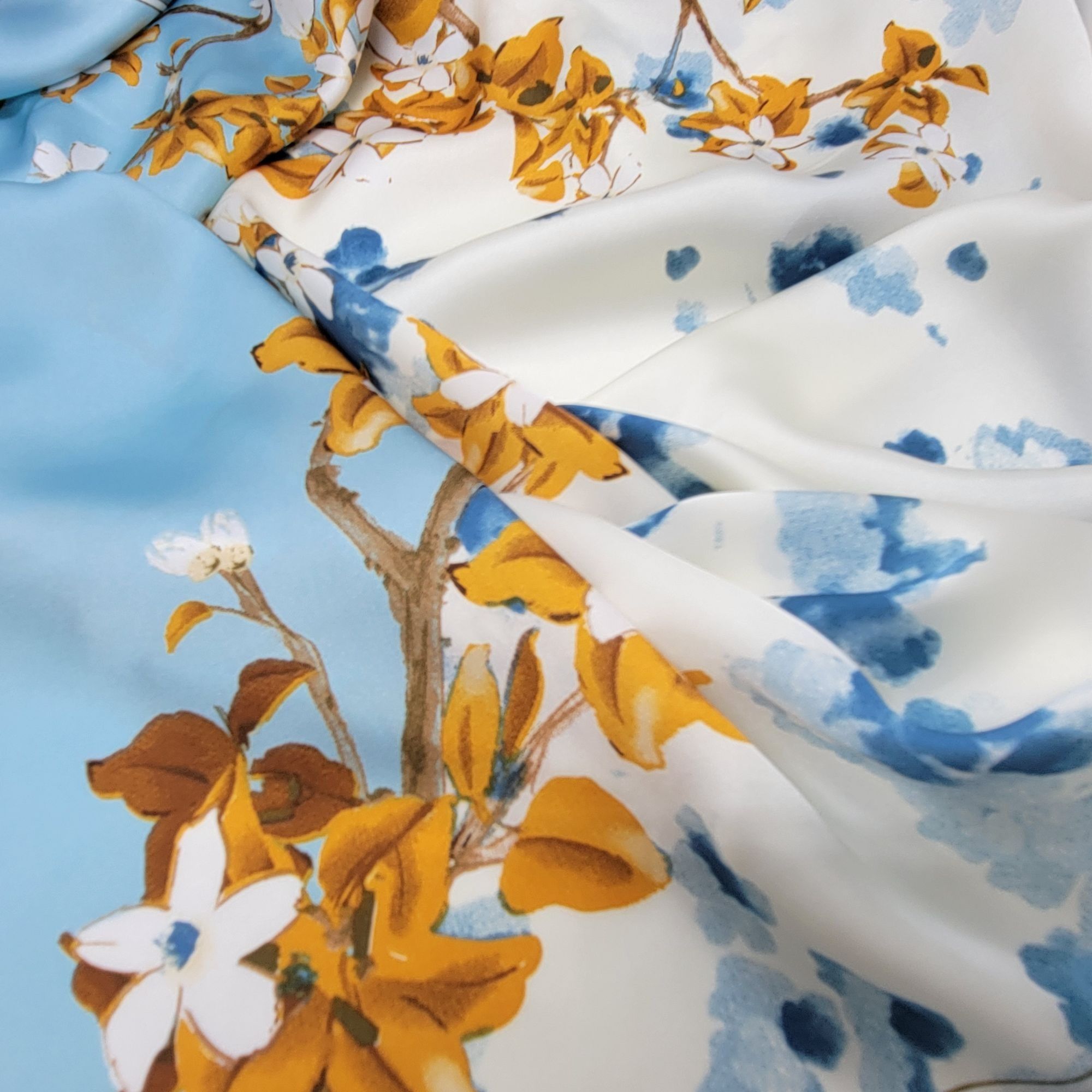 Other Luxurious Elegant Silky Square Scarf Teal White Floral Garde Size ONE SIZE - 5 Thumbnail