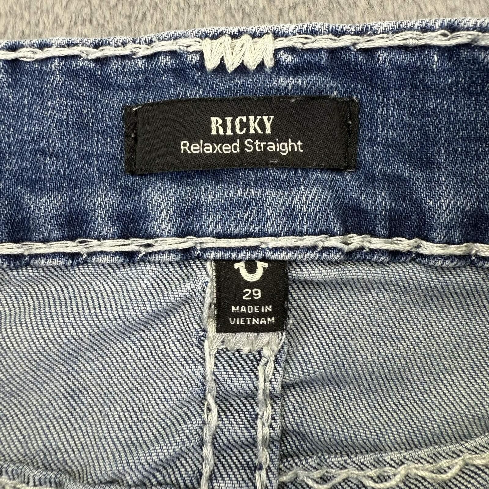 True Religion True Religion Ricky Relaxed Blue Denim Thick Stitch Jeans Size 29" - 3 Thumbnail