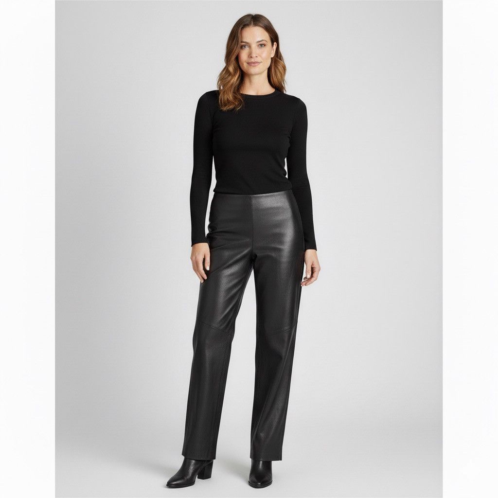 Danier Vintage Danier Black Leather Lined High Rise Straight Pants Size 32" / US 10 / IT 46 - 13 Thumbnail