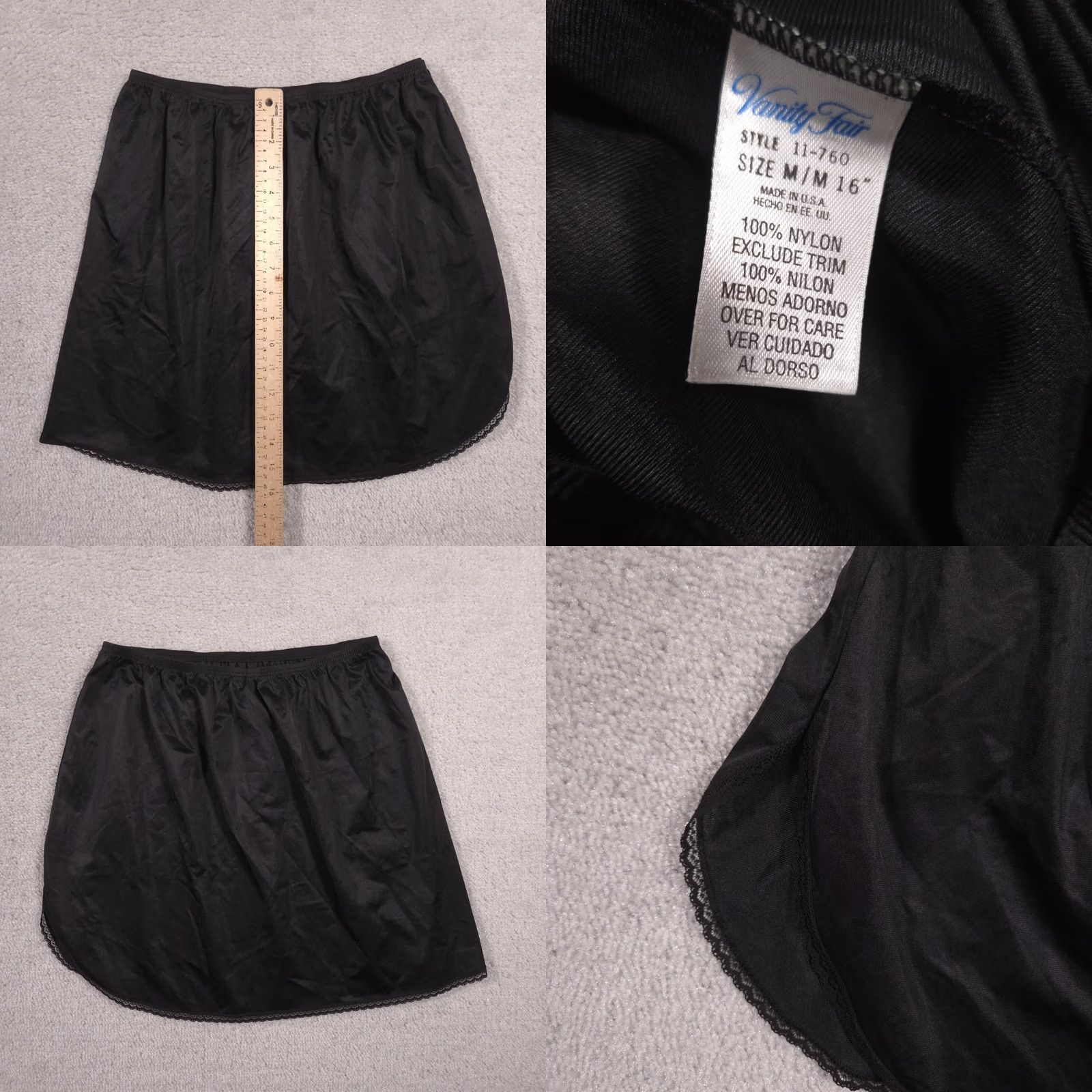 Vintage VINTAGE Vanity Fair Half Slip Skirt Womens M Black Nylon Satin Lace Hem Lingerie Size 32" / US 10 / IT 46 - 8 Thumbnail