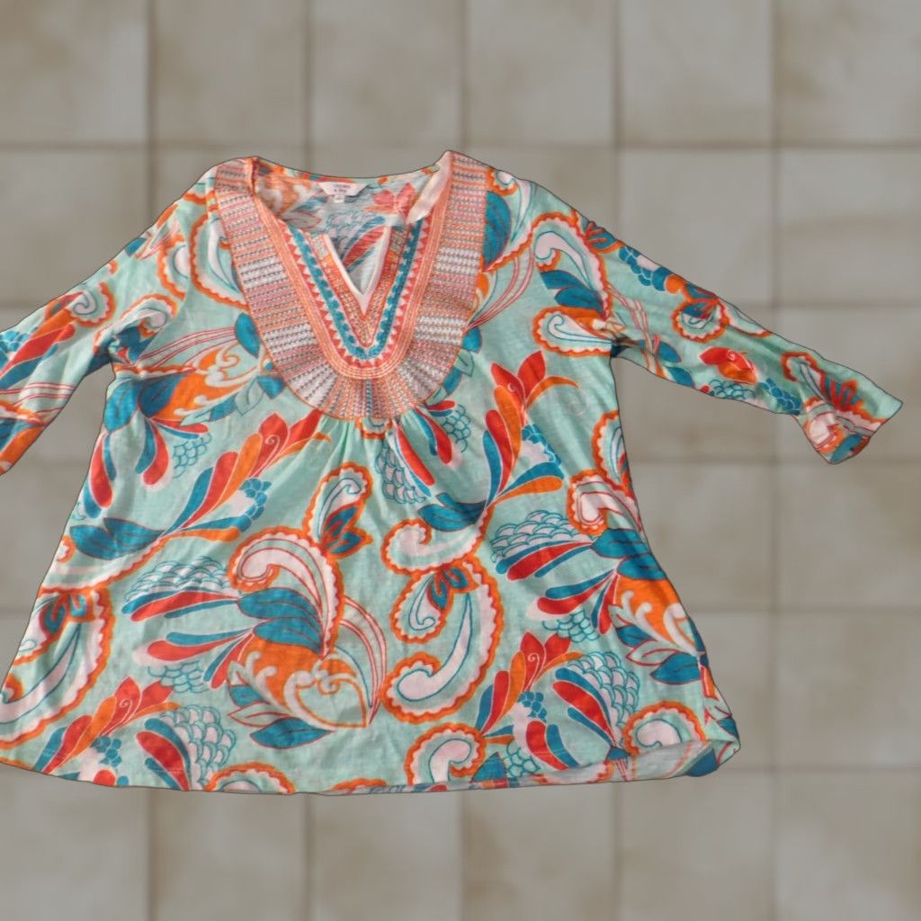 Vintage Crown & Ivy Womens Blouse Small blue floral top v-neck casual Size S / US 4 / IT 40 - 1 Thumbnail