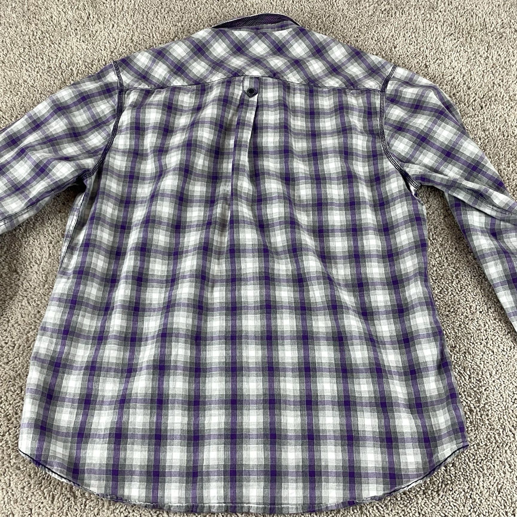 BUGATCHI Bugatchi Shirt Large Gray Purple Flip Cuff Long Sleeve Shaped Fit Button T489 Size US L / EU 52-54 / 3 - 5 Thumbnail