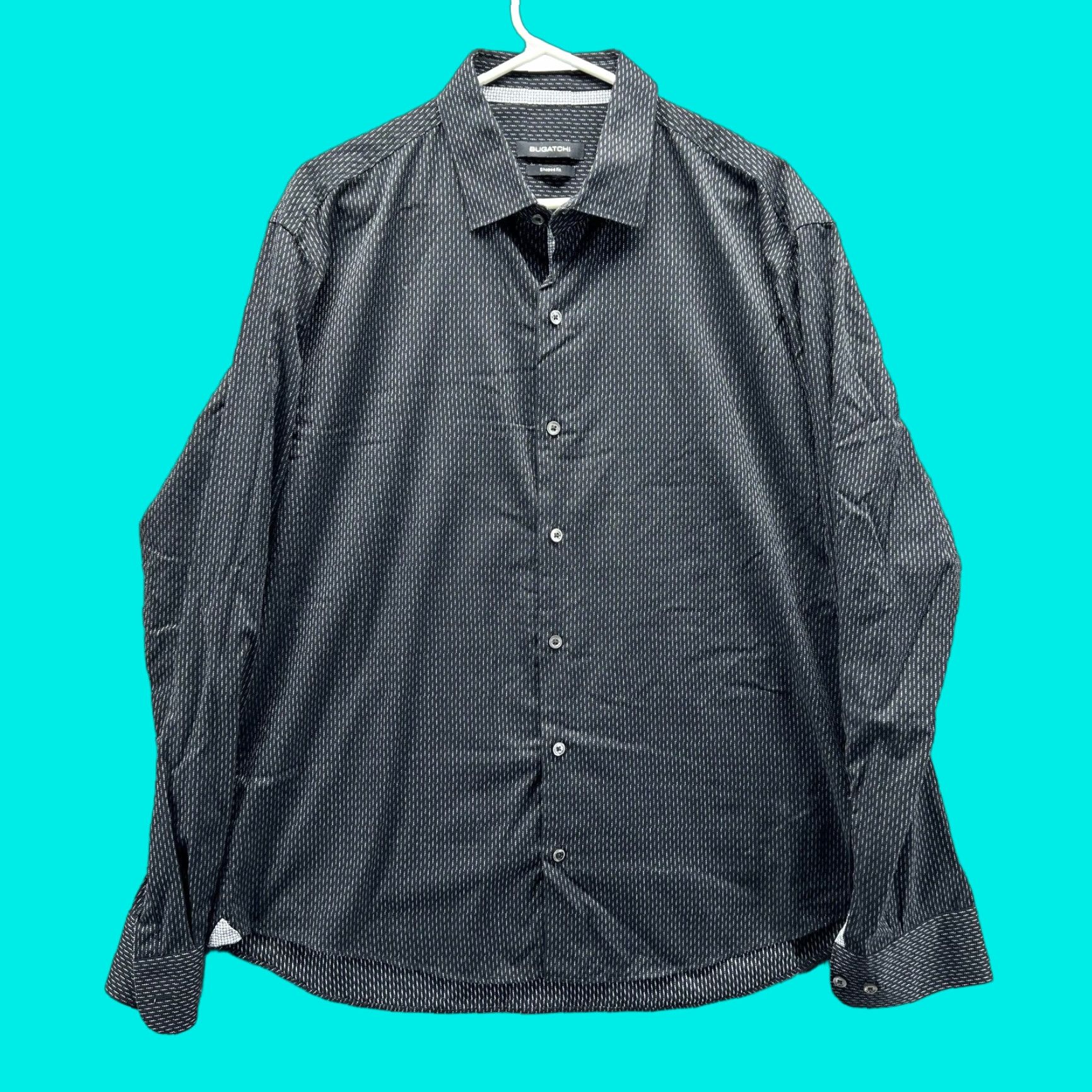 BUGATCHI Bugatchi Shirt Mens XL Black Geometric Long Sleeve Button Front Slim Casual Size US XL / EU 56 / 4 - 1 Thumbnail
