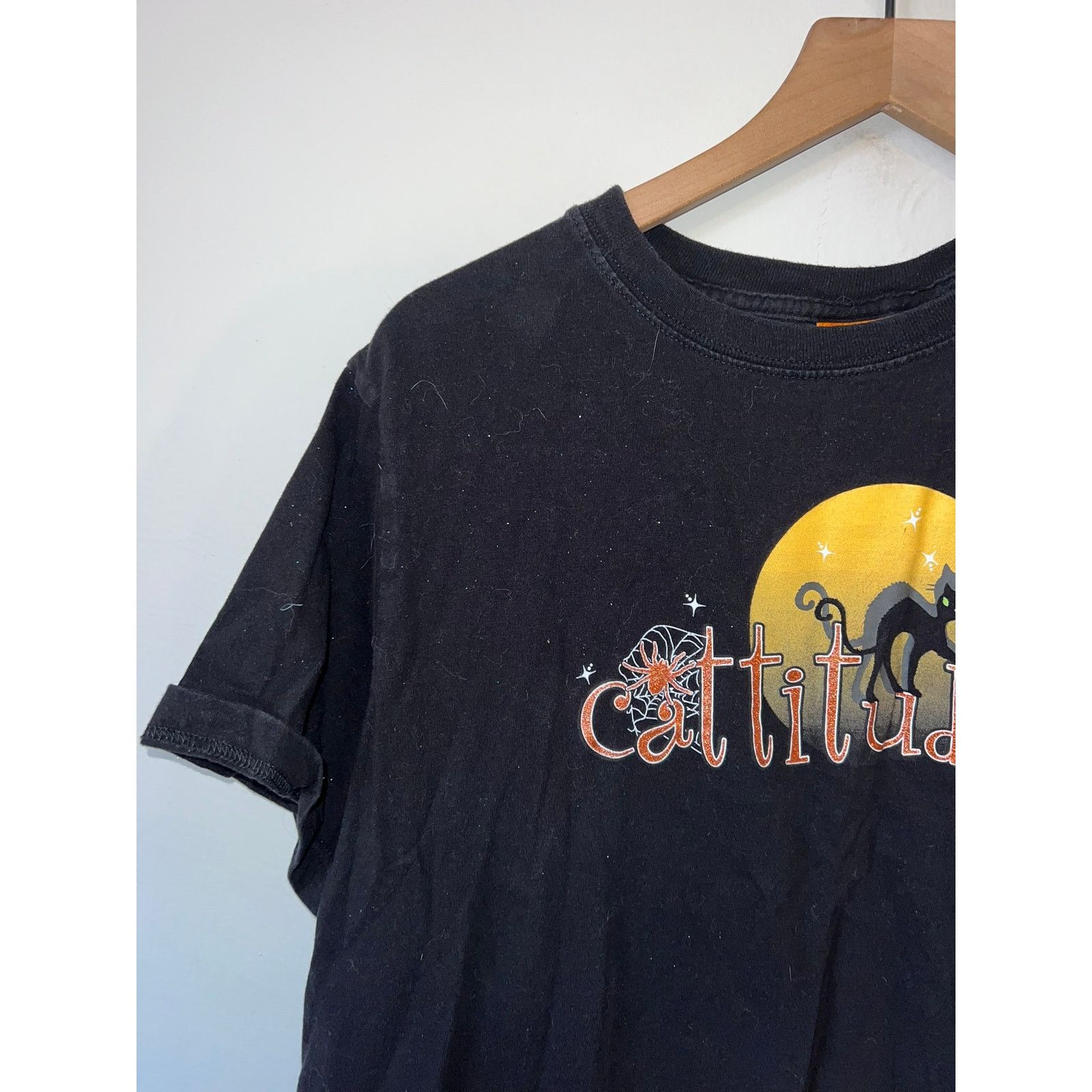 Happy99 Womens Halloween Black Cat Shirt Cattitude Kitten Top Tee XL Size XL / US 12-14 / IT 48-50 - 4 Thumbnail