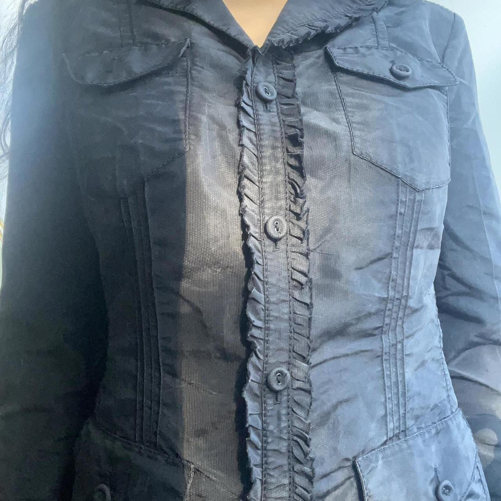 Prada Navy blue silk trench coat with ruffles and pockets #boho Size S / US 4 / IT 40 - 5 Thumbnail
