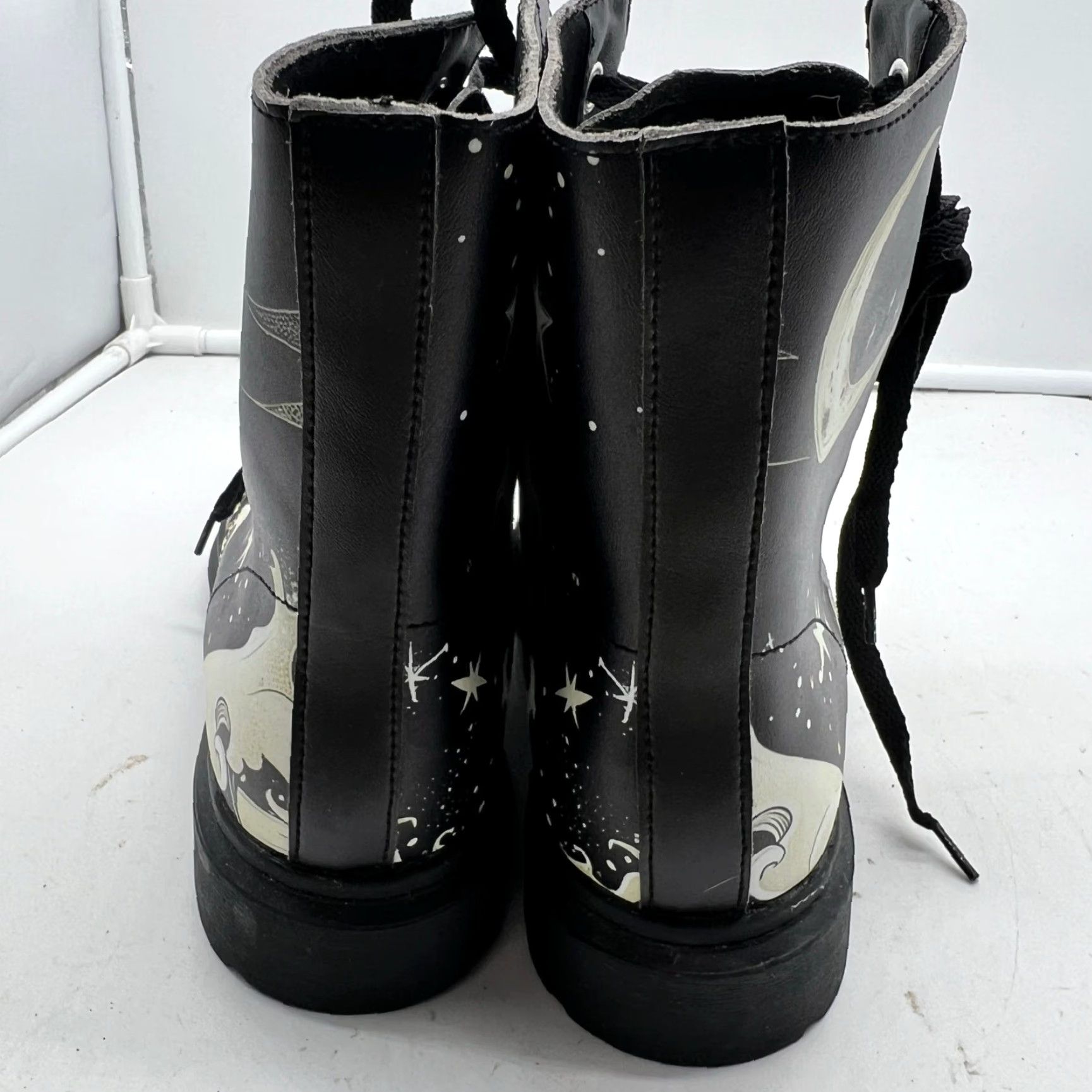 Vintage Rogue & Wolf Combat Boots 8.5 Lunar Tide Moon Stars Chunky Black Women US 8.5 Black Combat Boots Size US 9 / IT 39 - 6 Thumbnail