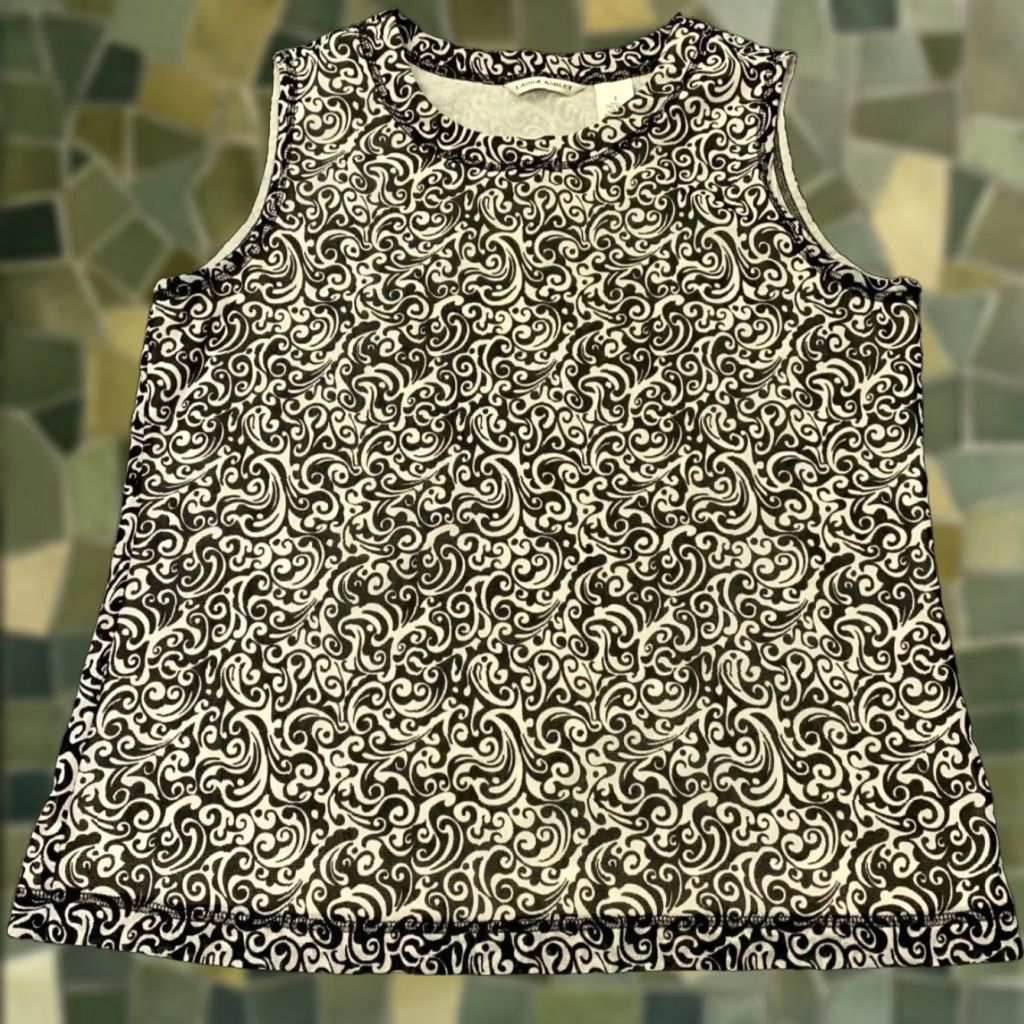 Laura Ashley Laura Ashley Womens Shirt Small White Black Sleeveless Scoop Neck Lined Size S / US 4 / IT 40 - 1 Thumbnail