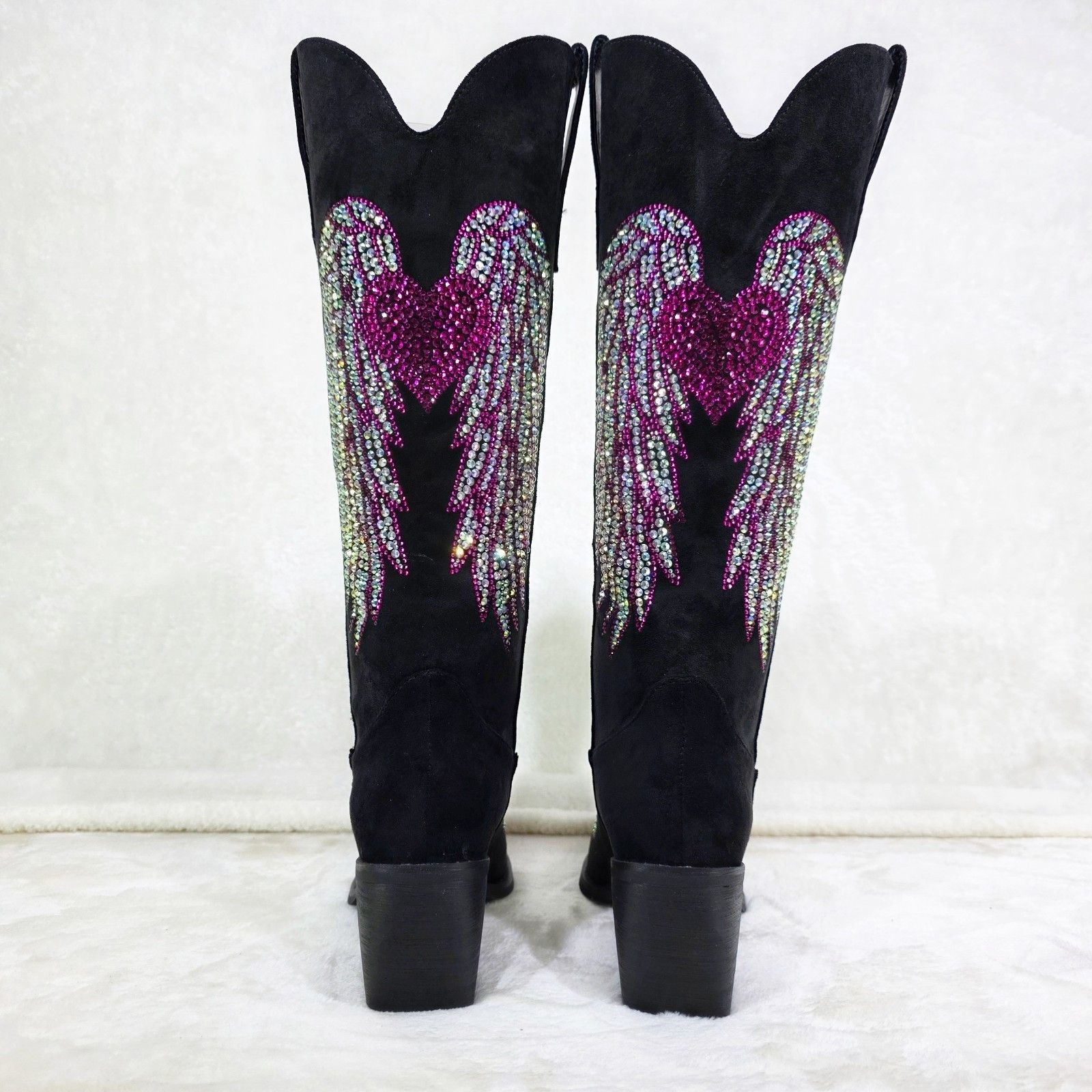 Other Angel Wings Black Hot Pink Rhinestone Country Western Cowgi Size US 11 / IT 41 - 7 Thumbnail