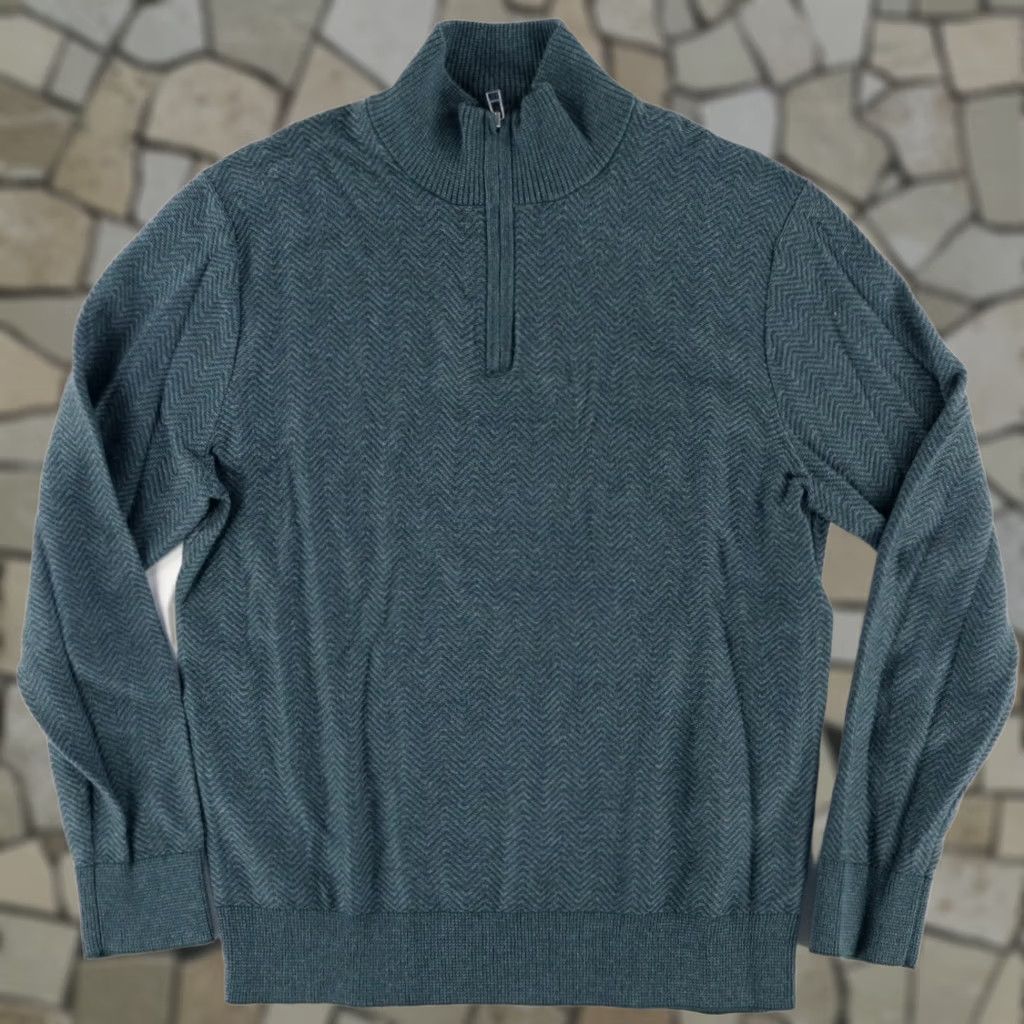 Bonobos Bonobos 1/4 Zip Knit Herringbone Solid Mock Long Sleeve Sweater Green Men's M Size US M / EU 48-50 / 2 - 1 Thumbnail