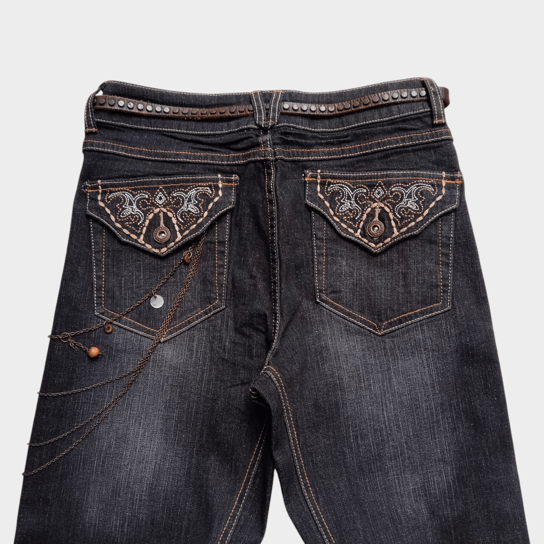 If Six Was Nine × Le Grande Bleu (L.G.B.) × Tornado Mart El Road mandala pattern flap pocket flared jean Size US 30 / EU 46 - 3 Thumbnail