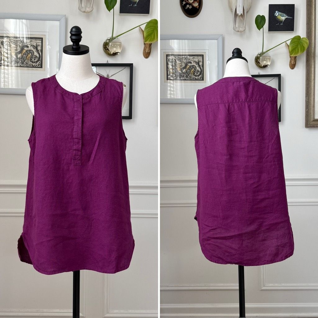 Other Ellen Tracy 100% Linen Plum Purple Sleeveless Shirt L Size L / US 10 / IT 46 - 1 Thumbnail