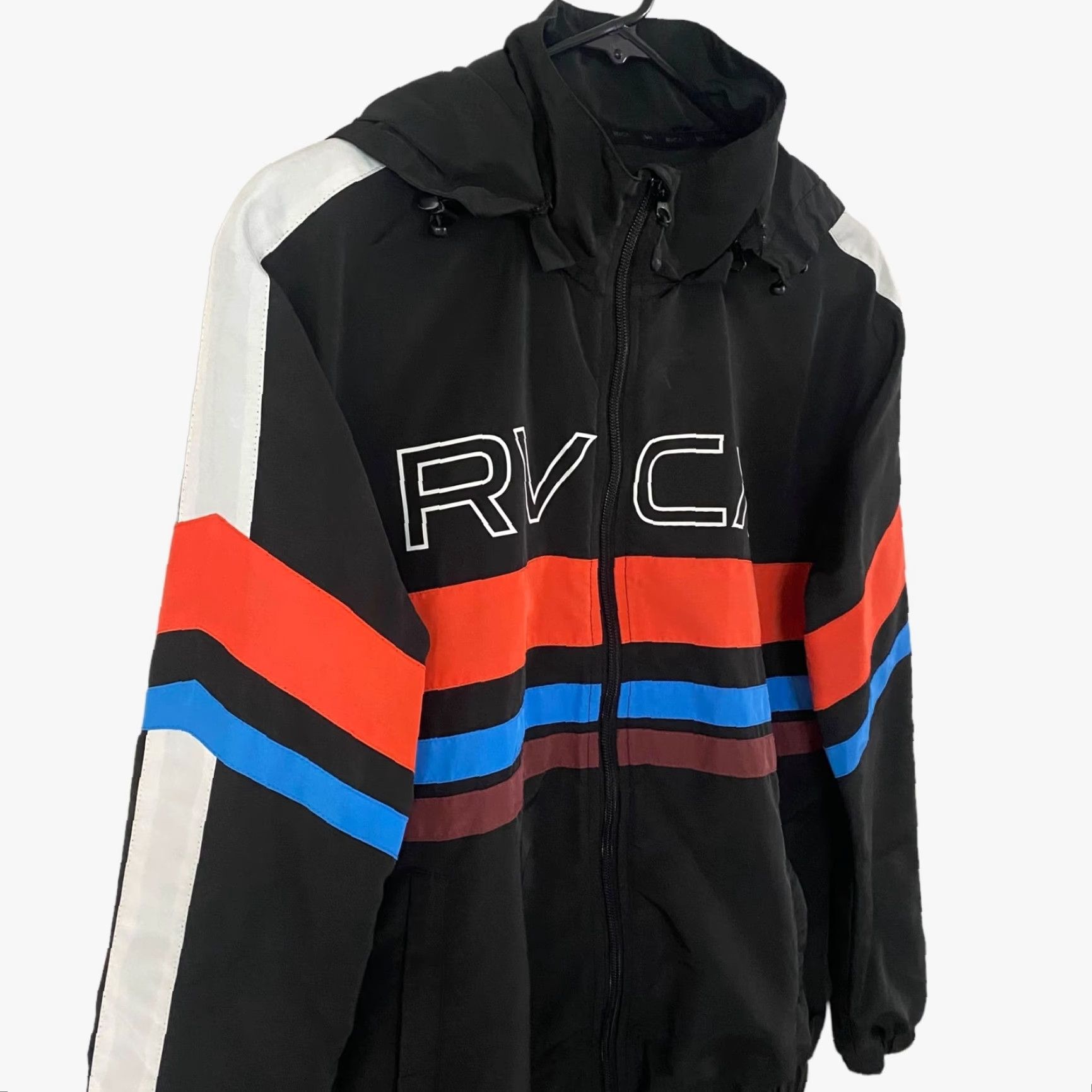 RVCA RVCA Windbreaker Jacket VA Team Zip-Up Detachable Hood Black Womens Small Long Sleeve Pockets Logo Retro Colorful Velcro? Size S / US 4 / IT 40 - 4 Thumbnail