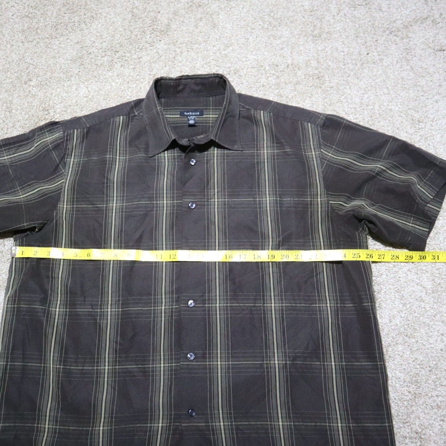 Van Heusen Van Heusen Shirt Men's Size 17.5 XL Solid Brown Plaid Pocket Button Up Size 46R - 4 Thumbnail