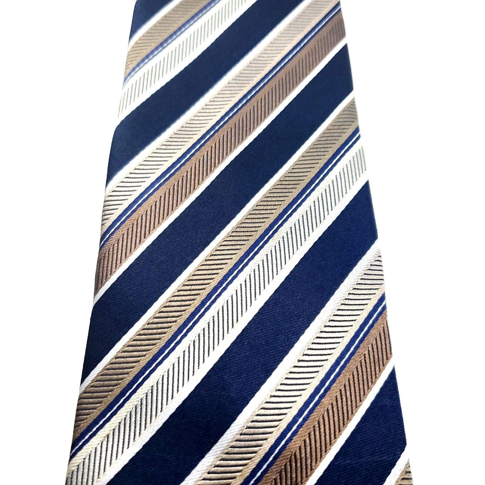 Vintage Mark Shale Silk Tie Woven Blue Brown Tan Striped Size ONE SIZE - 2 Thumbnail