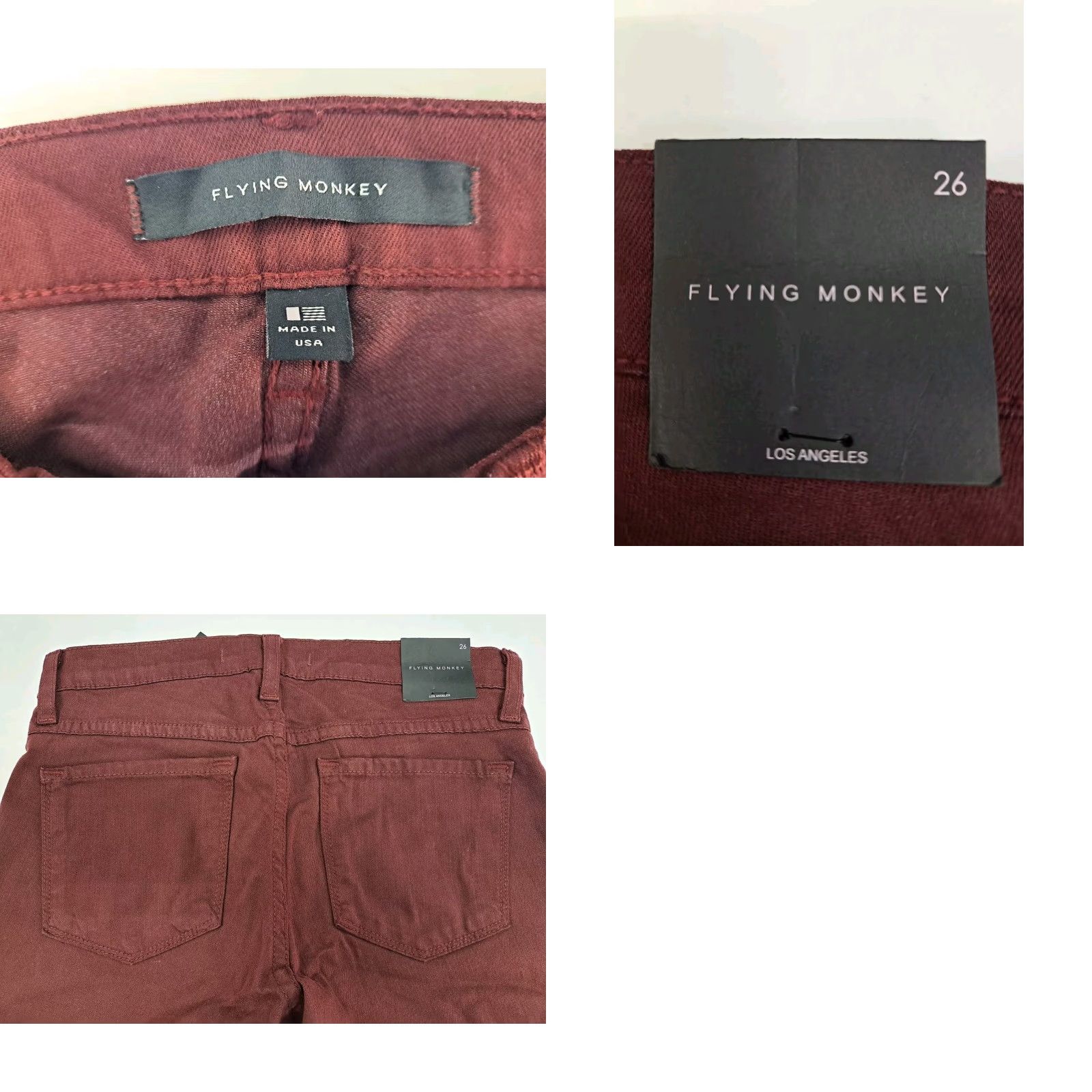 Vintage NWT Flying Monkey Womens Burgundy Jeans Size 26 Regular Inseam 31 Inseam Straight Denim Stretch Pockets Zipper Button Logo Vintage No Size 26" / US 2 / IT 38 - 8 Thumbnail