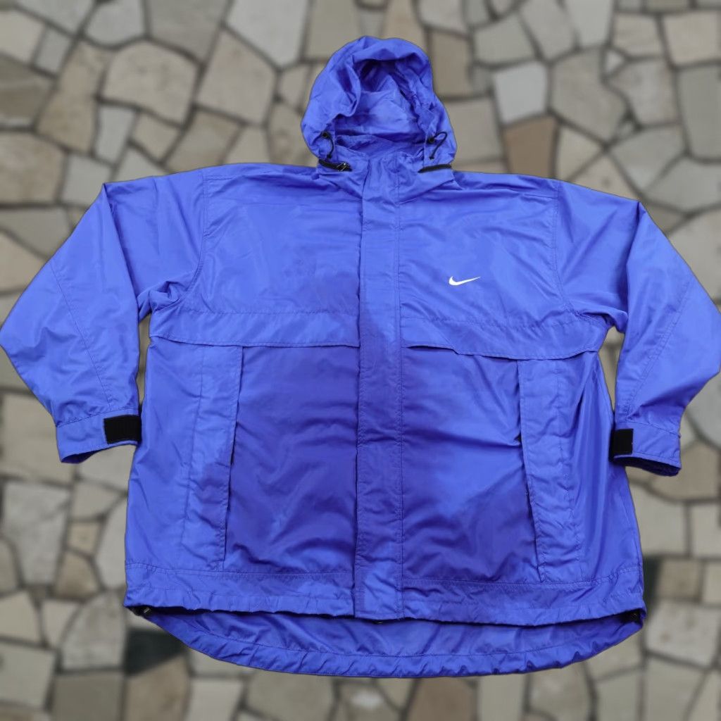 Nike VINTAGE Nike Jacket Mens XL Blue Clima-Fit Windbreaker Hooded Zip Coat 90s Y2K Windproof Lightweight Pockets Long Sleeve Solid Regular Size US XL / EU 56 / 4 - 1 Thumbnail