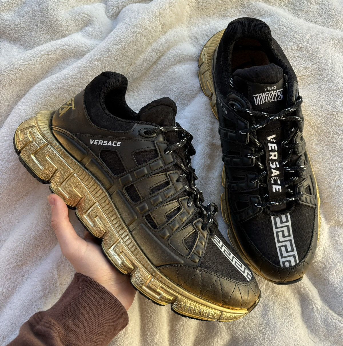 Versace Versace Gold/Black Gradient TriGreca Sneakers Size US 14 / EU 47 - 1 Thumbnail