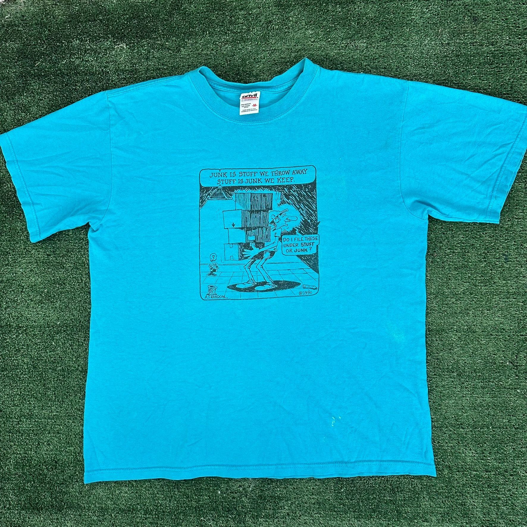 Anvil Vintage Y2K Junk Comic Strip T-Shirt Boxy Blue M Streetwear Size US M / EU 48-50 / 2 - 1 Thumbnail