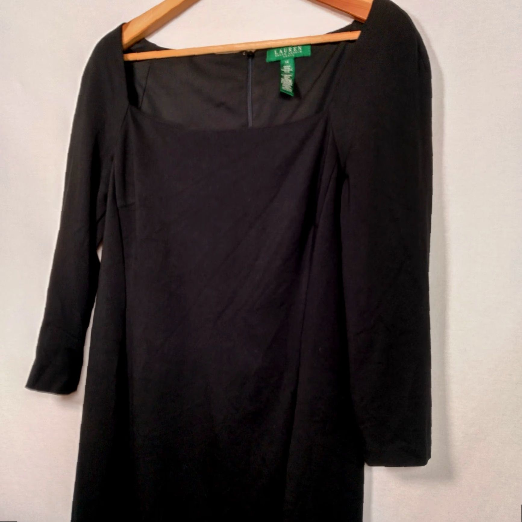 Ralph Lauren VINTAGE Lauren Ralph Lauren Sheath Dress Size 14 Black Stretch Rayon 3/4 Sleeve Square Neck Classic Professional Womens Size XL / US 12-14 / IT 48-50 - 3 Thumbnail