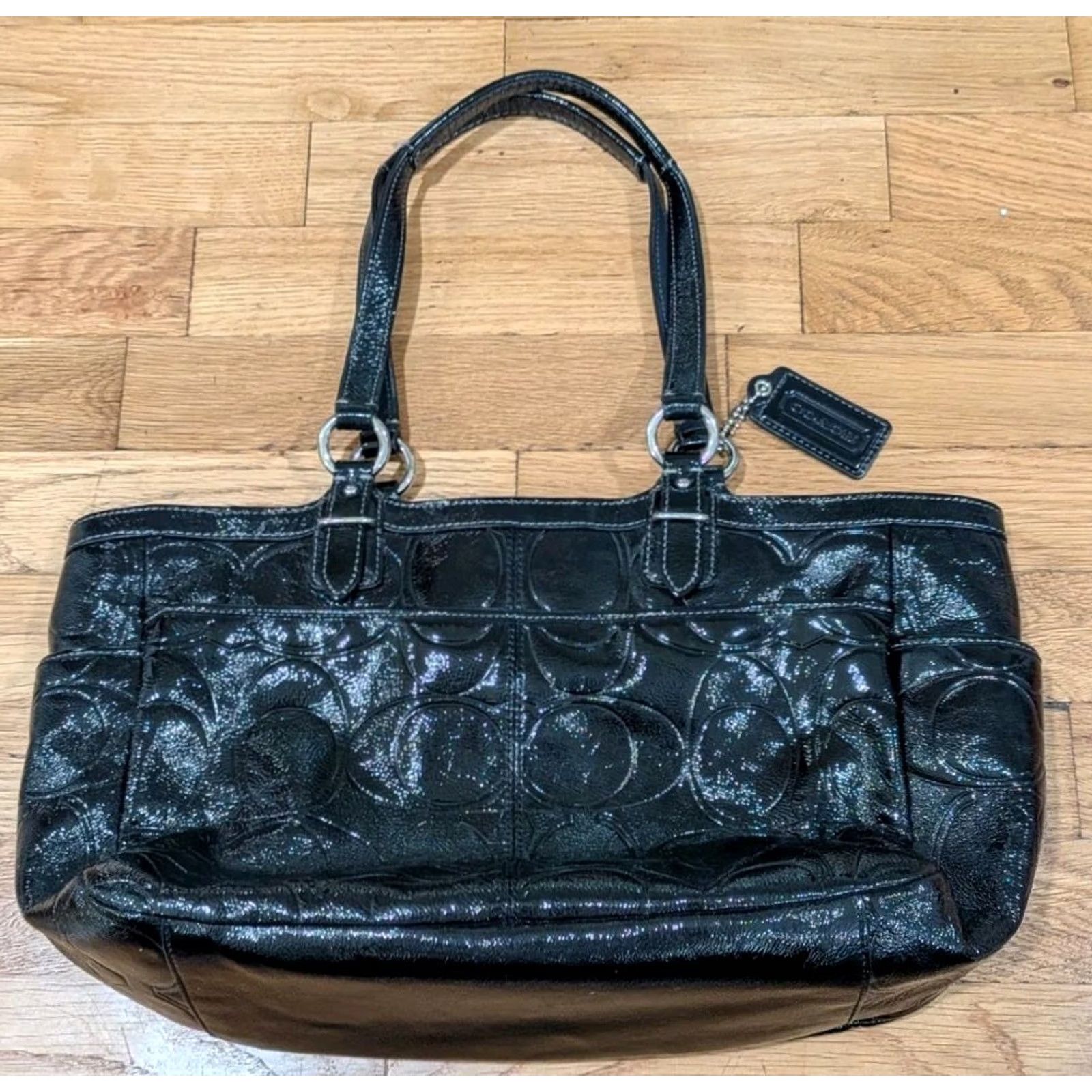 Coach Coach Black Patent Leather Zipper Tote Purse Strap Gallery Embossed 19462 Size ONE SIZE - 2 Thumbnail