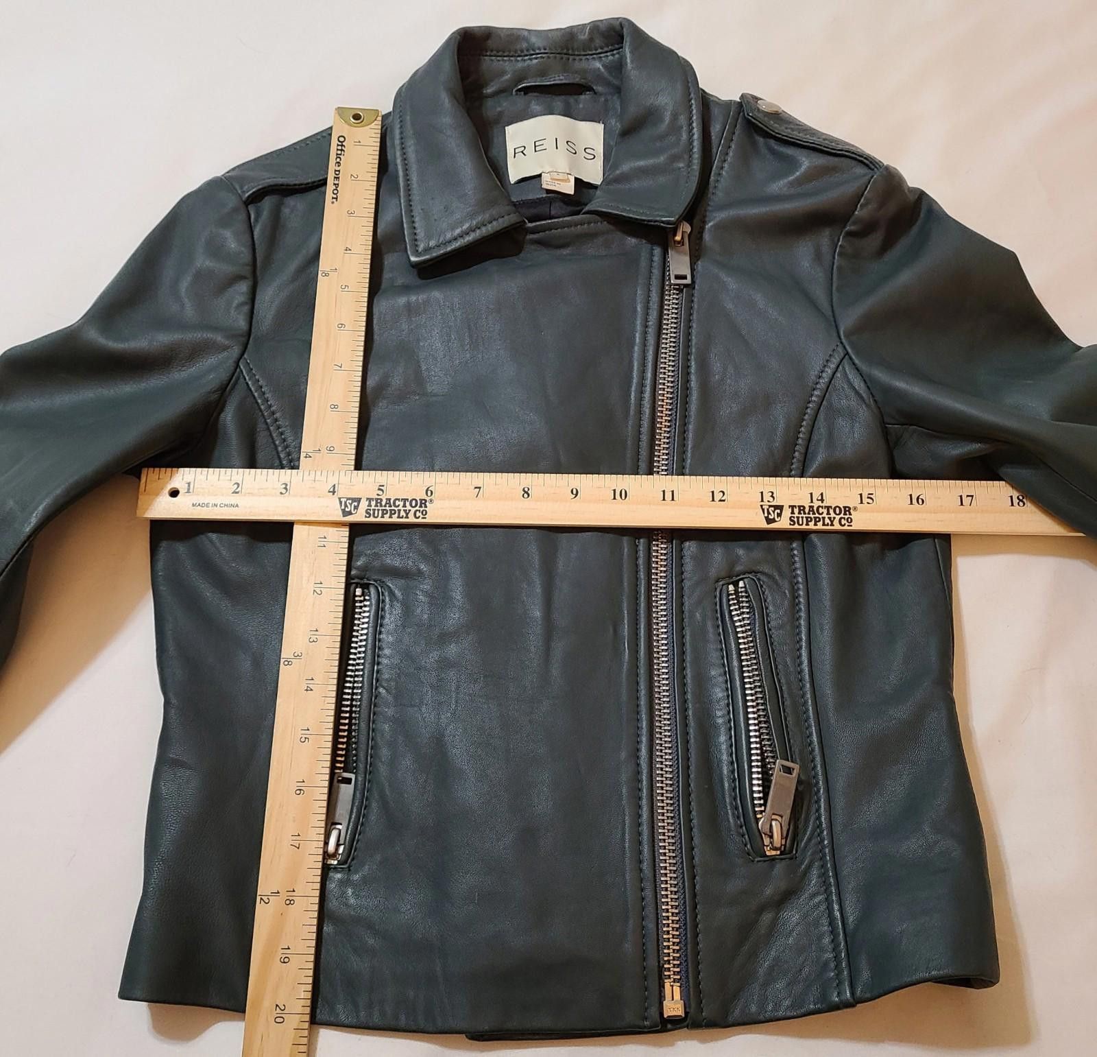 Reiss Reiss Geo Leather Biker MOTO Jacket Black Size US Small Size S / US 4 / IT 40 - 3 Thumbnail